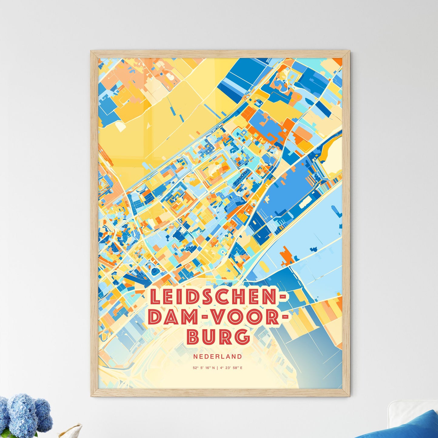 Colorful LEIDSCHENDAM-VOORBURG NETHERLANDS Fine Art Map Blue Orange