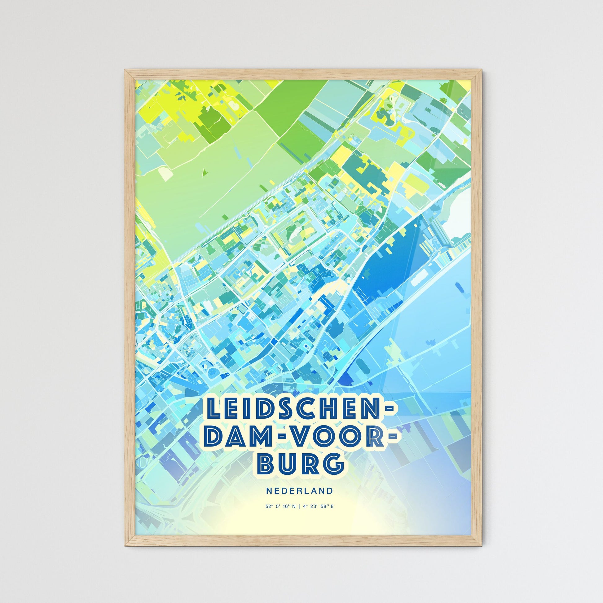 Colorful LEIDSCHENDAM-VOORBURG NETHERLANDS Fine Art Map Cool Blue