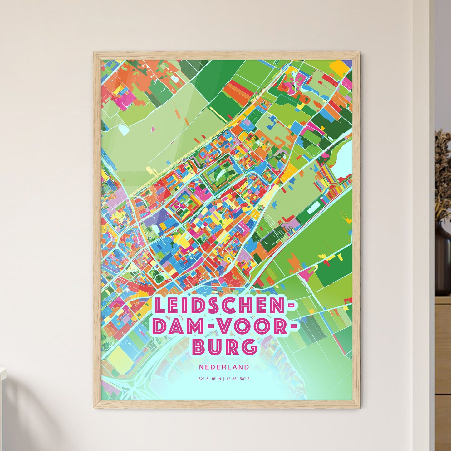 Colorful LEIDSCHENDAM-VOORBURG NETHERLANDS Fine Art Map Crazy Colors