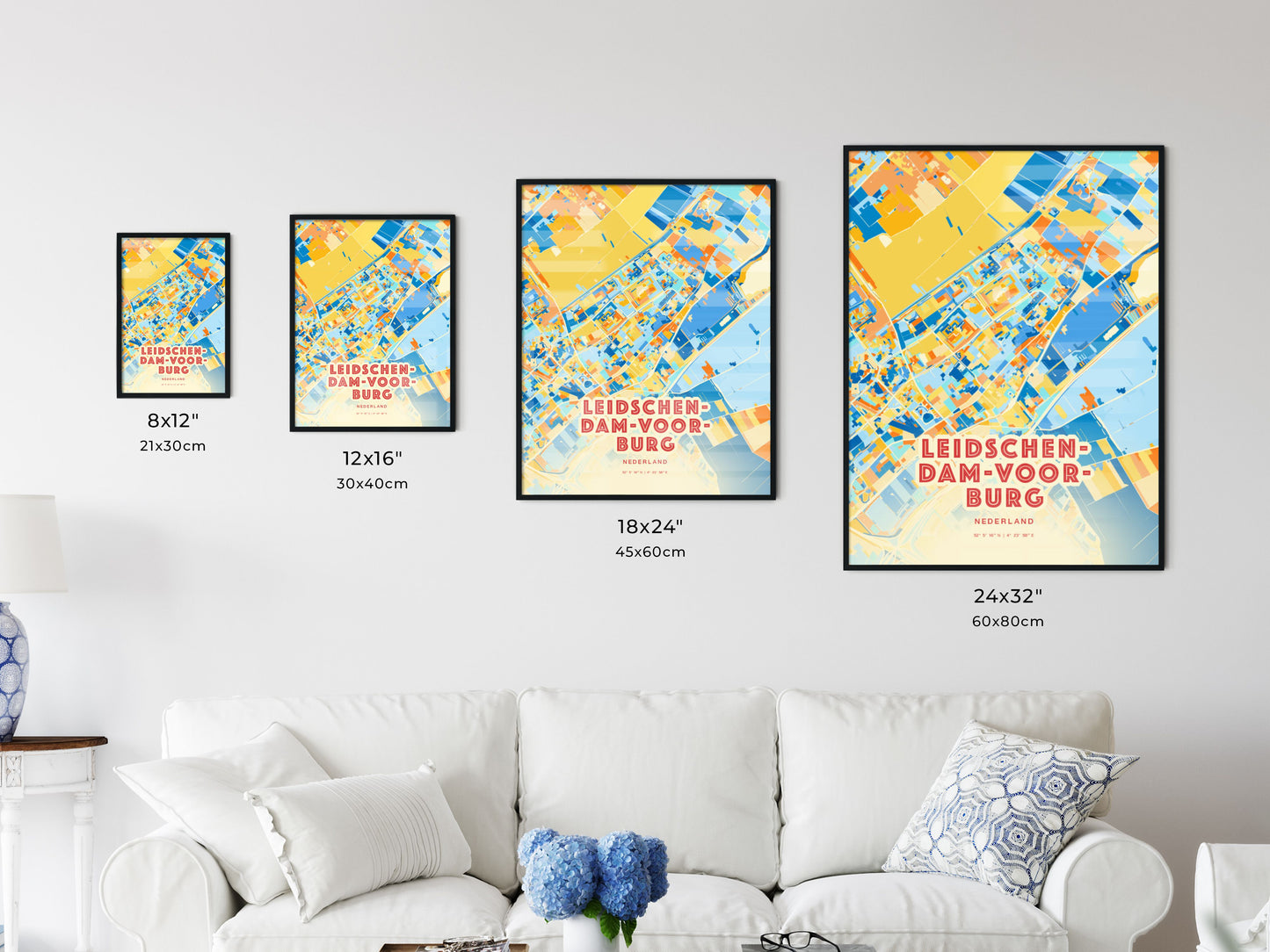 Colorful LEIDSCHENDAM-VOORBURG NETHERLANDS Fine Art Map Blue Orange