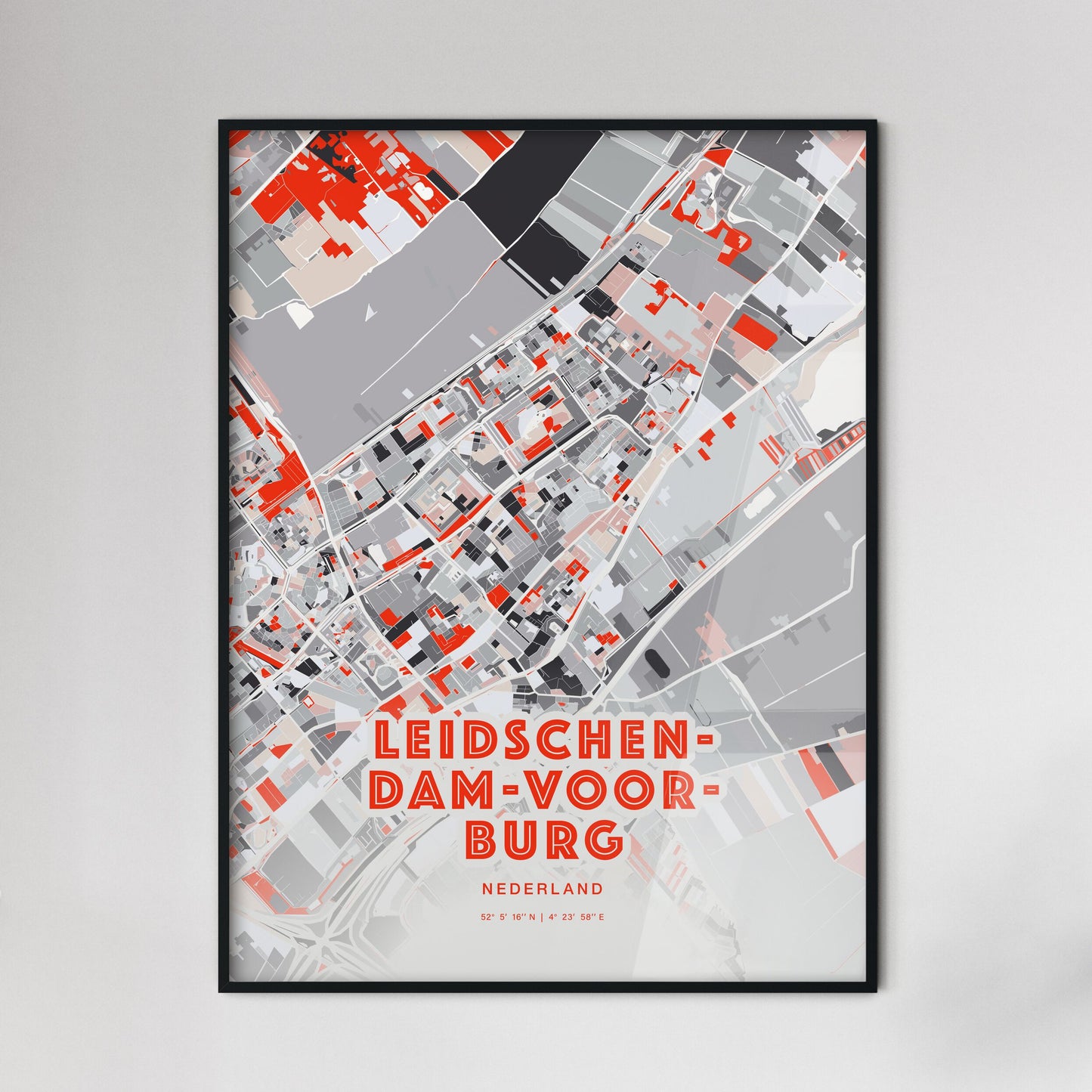 Colorful LEIDSCHENDAM-VOORBURG NETHERLANDS Fine Art Map Modern