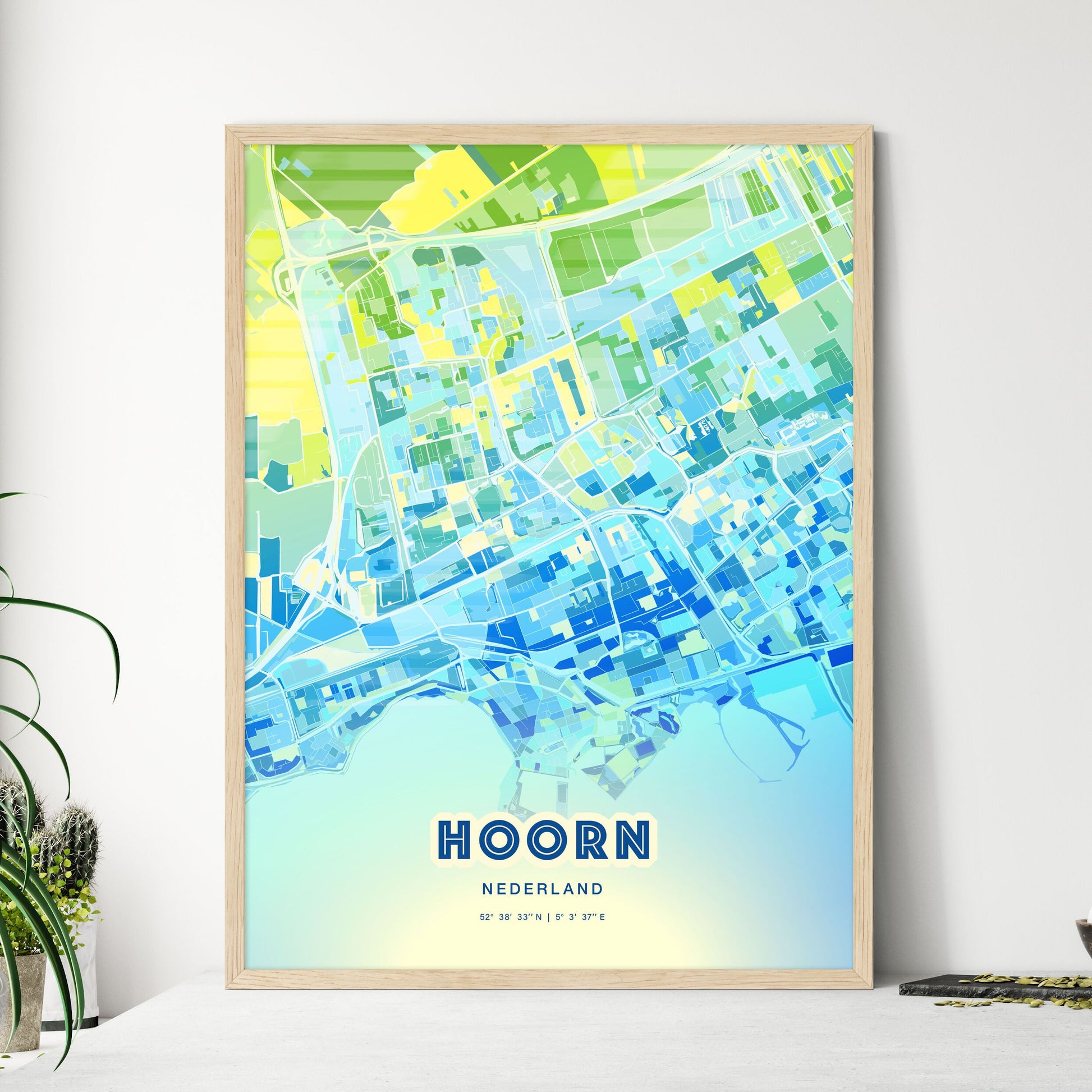 Colorful HOORN NETHERLANDS Fine Art Map Cool Blue