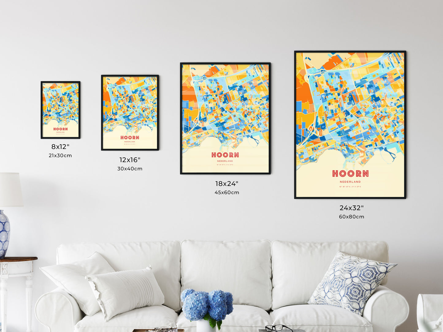 Colorful HOORN NETHERLANDS Fine Art Map Blue Orange