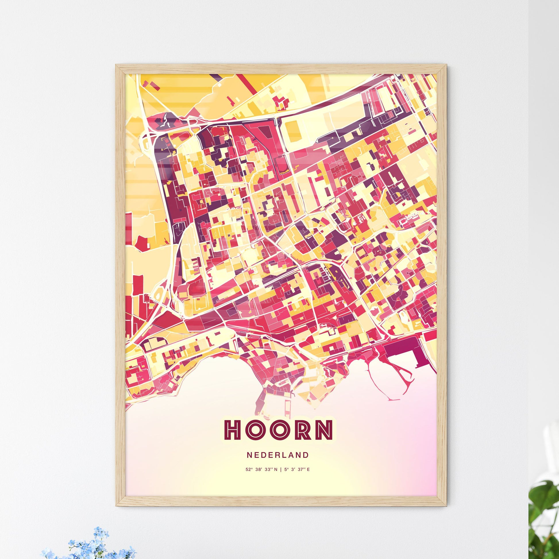 Colorful HOORN NETHERLANDS Fine Art Map Hot Red