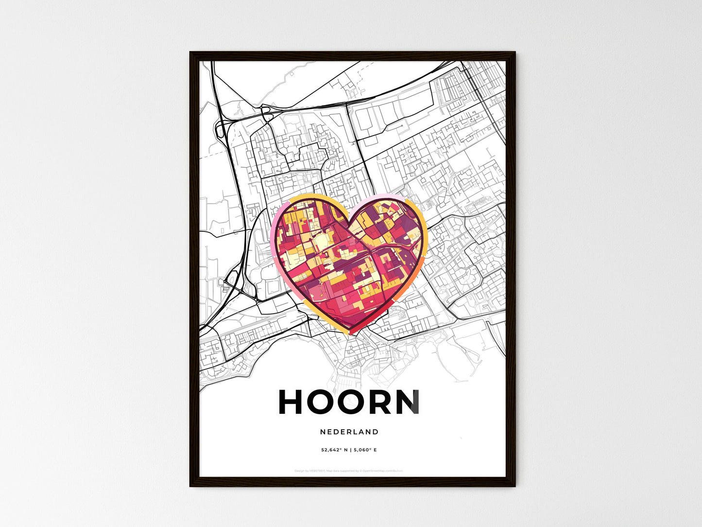 Hoorn Netherlands wedding art map with heart icon