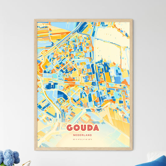 Colorful GOUDA NETHERLANDS Fine Art Map Blue Orange