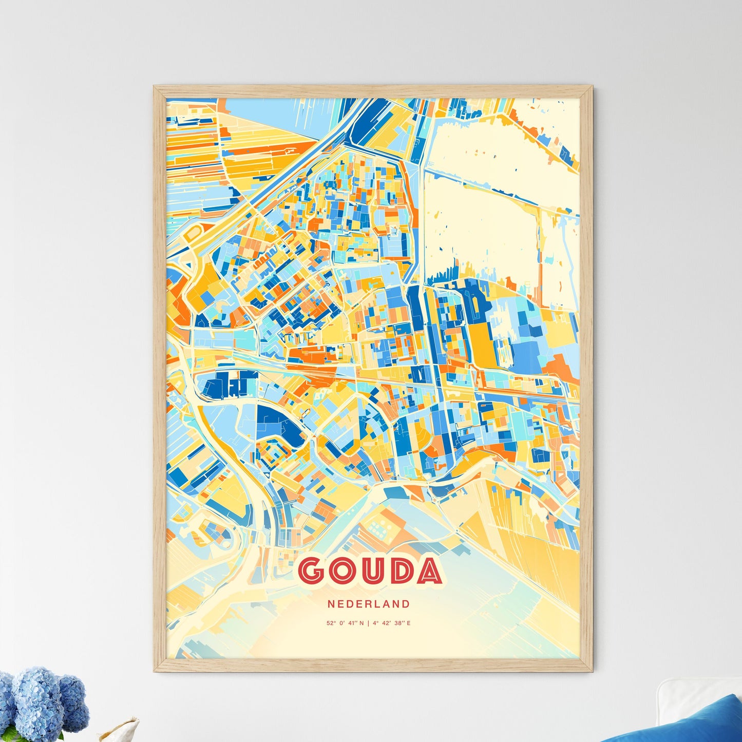 Colorful GOUDA NETHERLANDS Fine Art Map Blue Orange