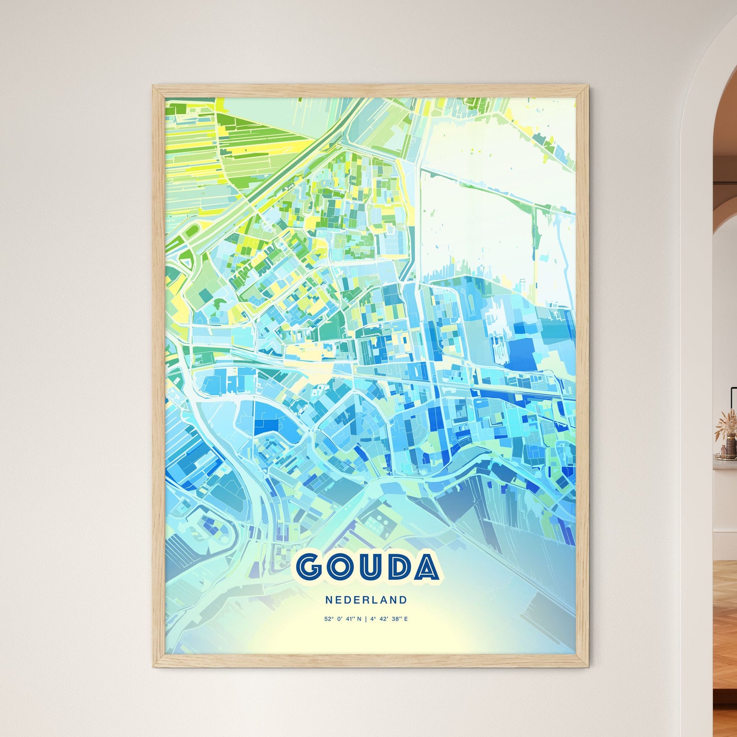 Colorful GOUDA NETHERLANDS Fine Art Map Cool Blue