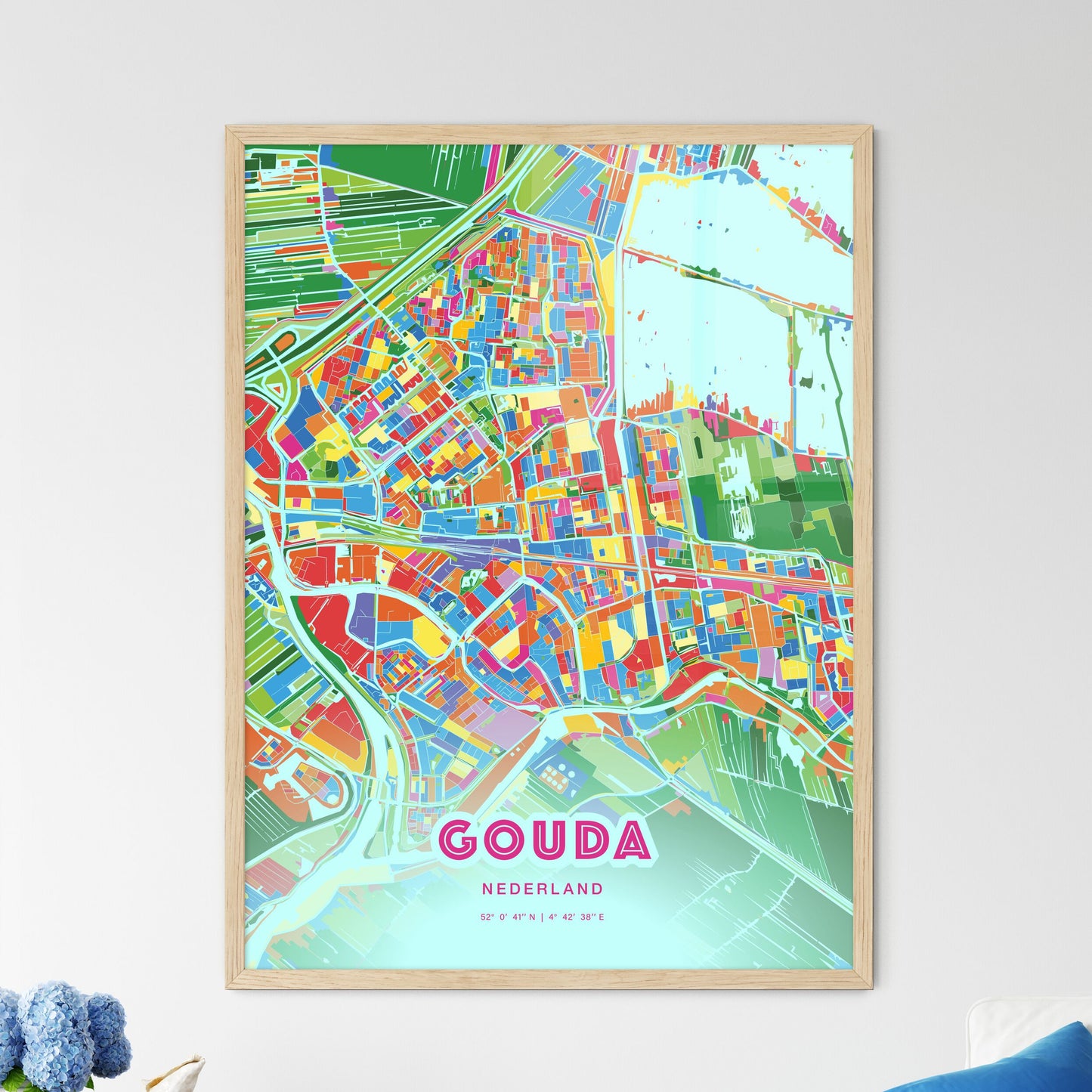 Colorful GOUDA NETHERLANDS Fine Art Map Crazy Colors