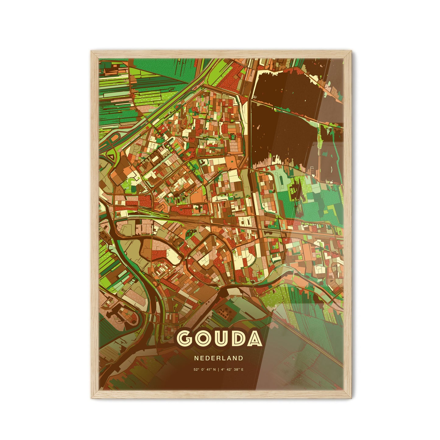 Colorful GOUDA NETHERLANDS Fine Art Map Farmhouse