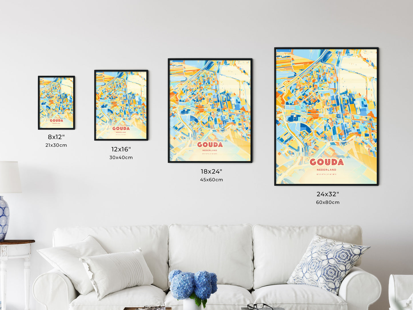 Colorful GOUDA NETHERLANDS Fine Art Map Blue Orange