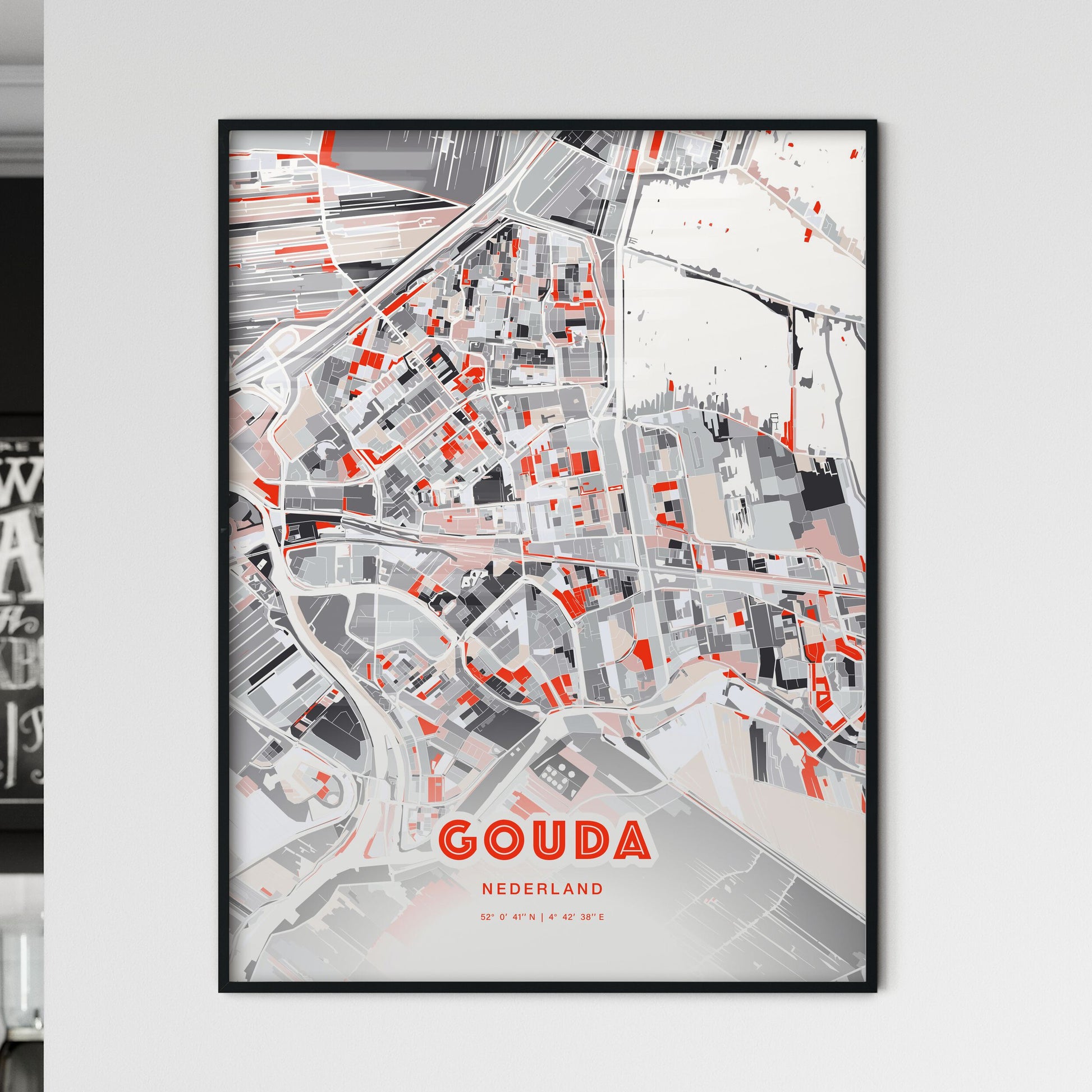 Colorful GOUDA NETHERLANDS Fine Art Map Modern