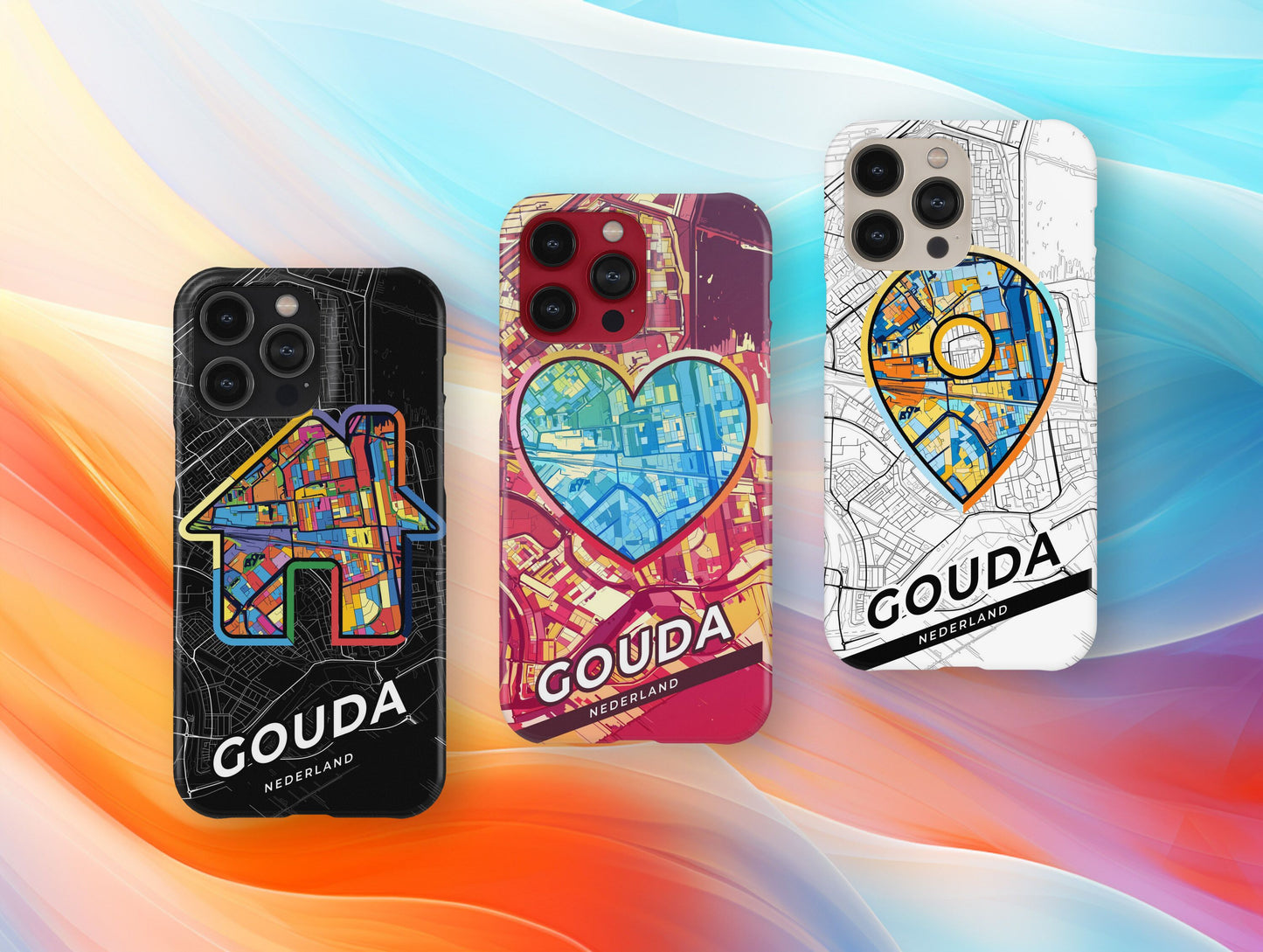 Gouda Netherlands slim phone case with colorful icon. Birthday, wedding or housewarming gift. Couple match cases.