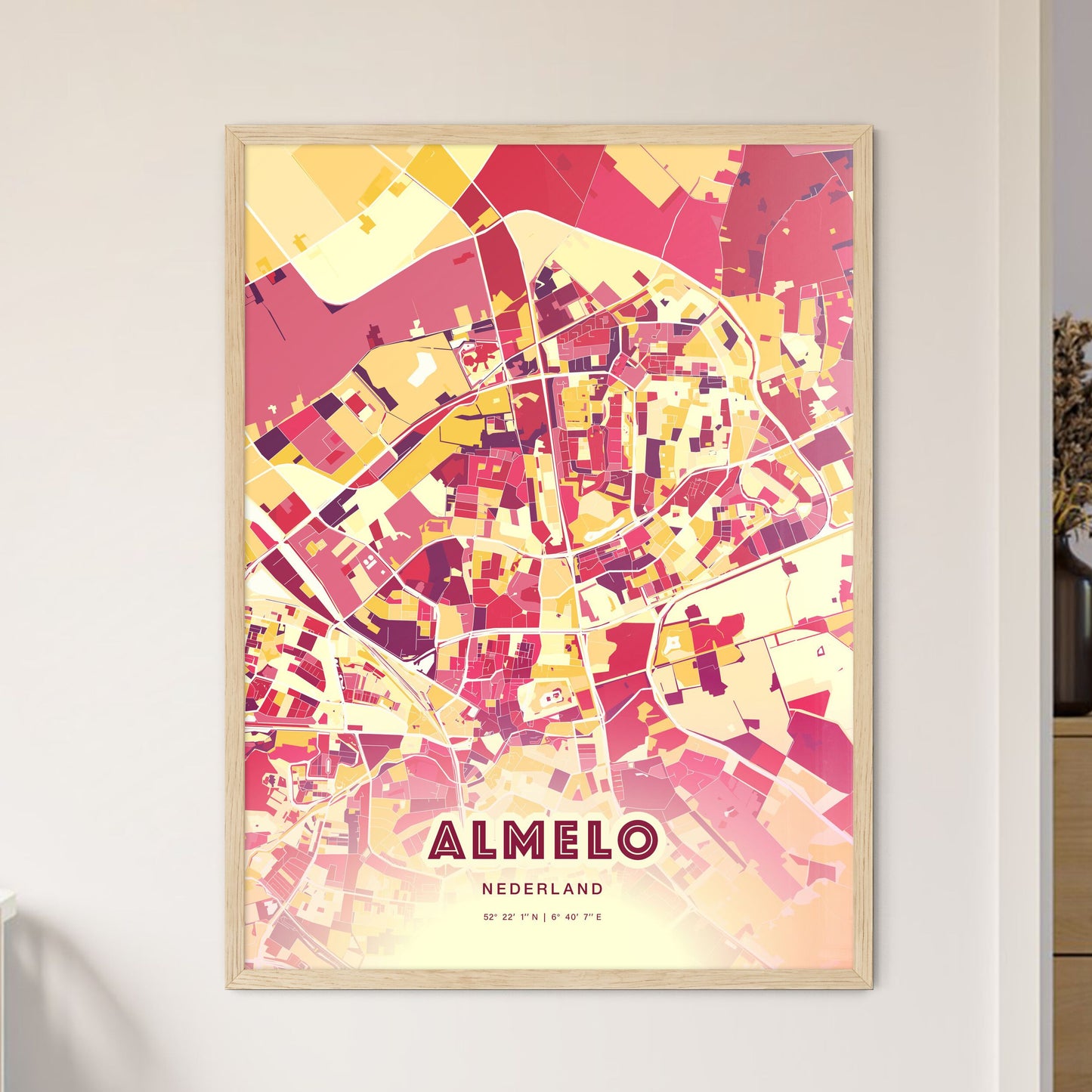 Colorful ALMELO NETHERLANDS Fine Art Map Hot Red