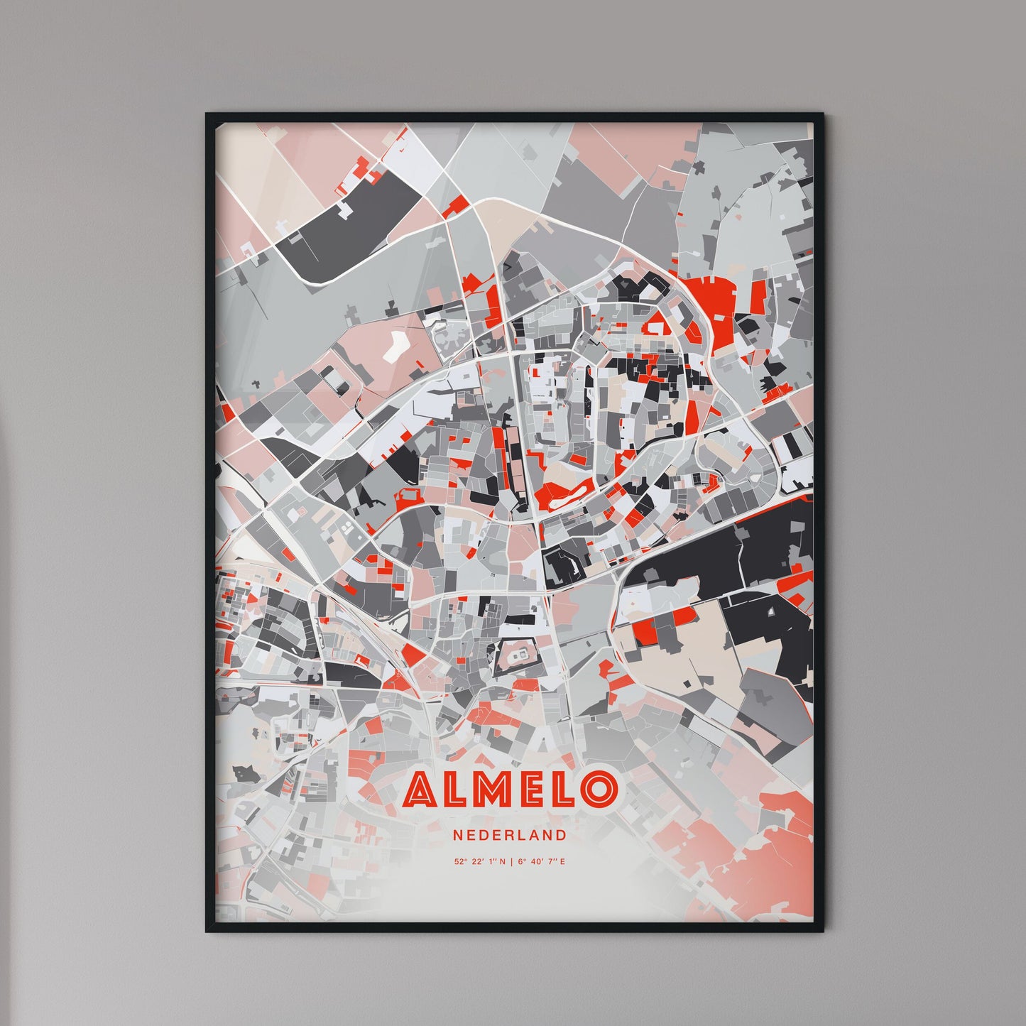 Colorful ALMELO NETHERLANDS Fine Art Map Modern