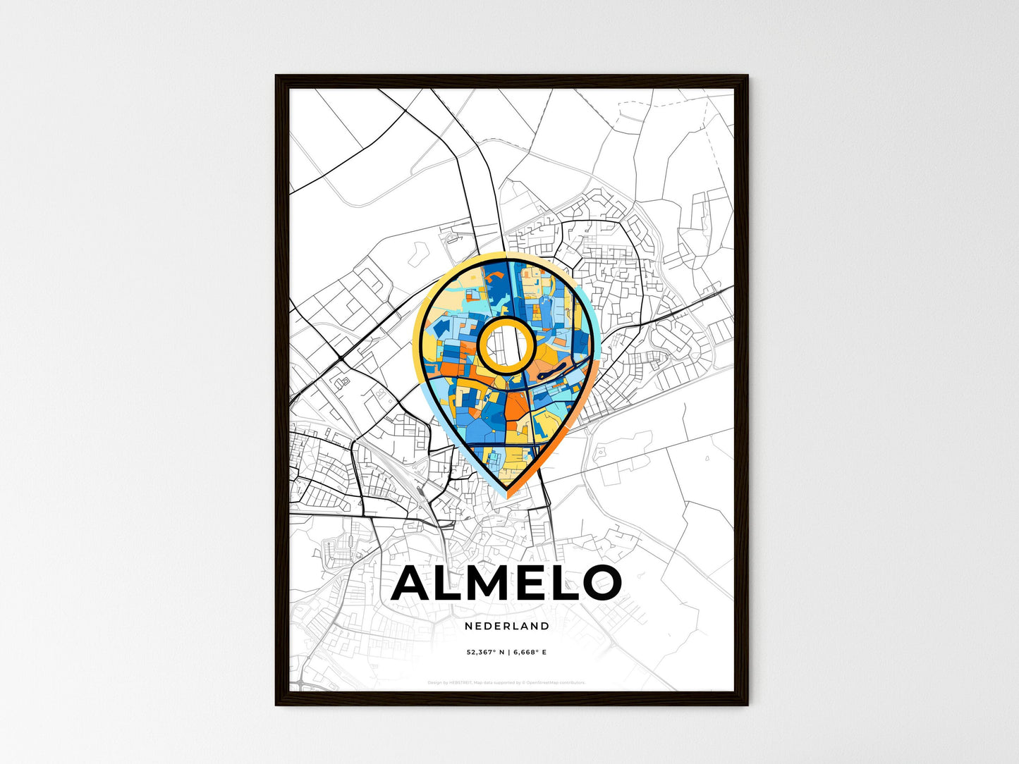 Almelo Netherlands wedding art map with pointer icon