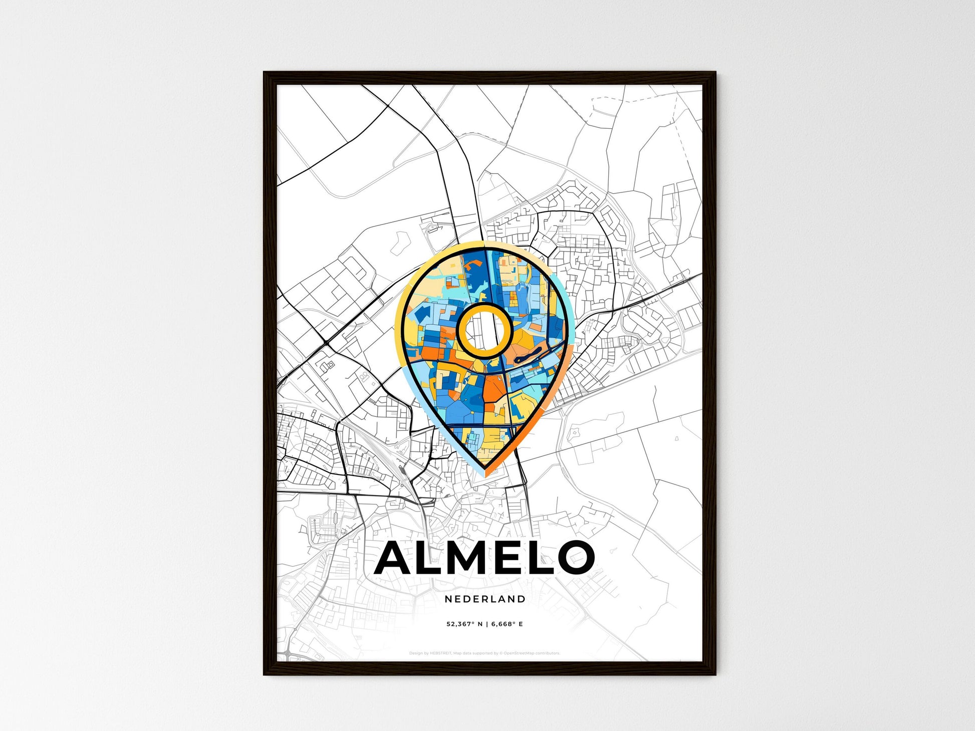 Almelo Netherlands wedding art map with pointer icon