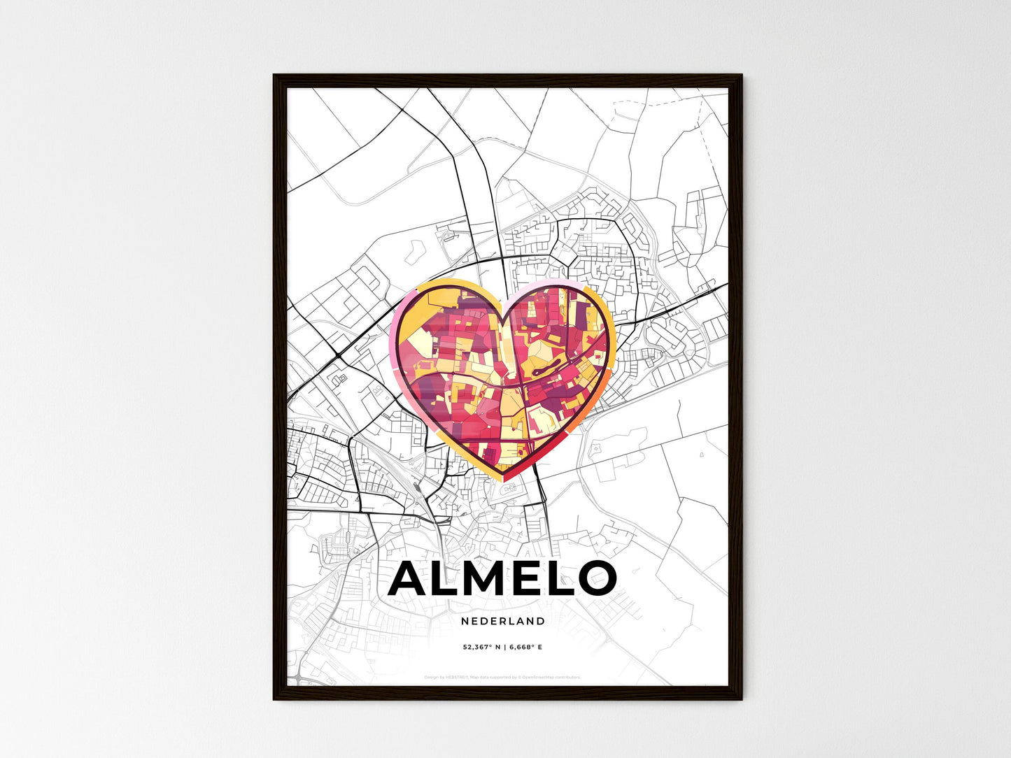 Almelo Netherlands wedding art map with heart icon