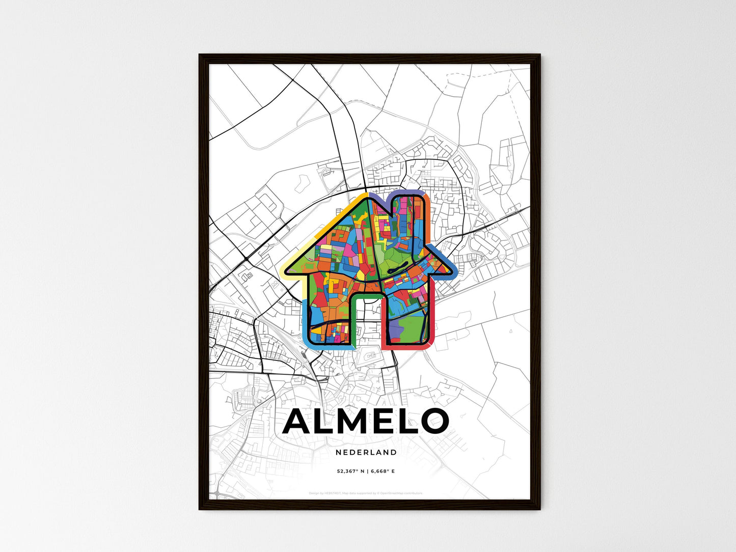Almelo Netherlands wedding art map with home icon
