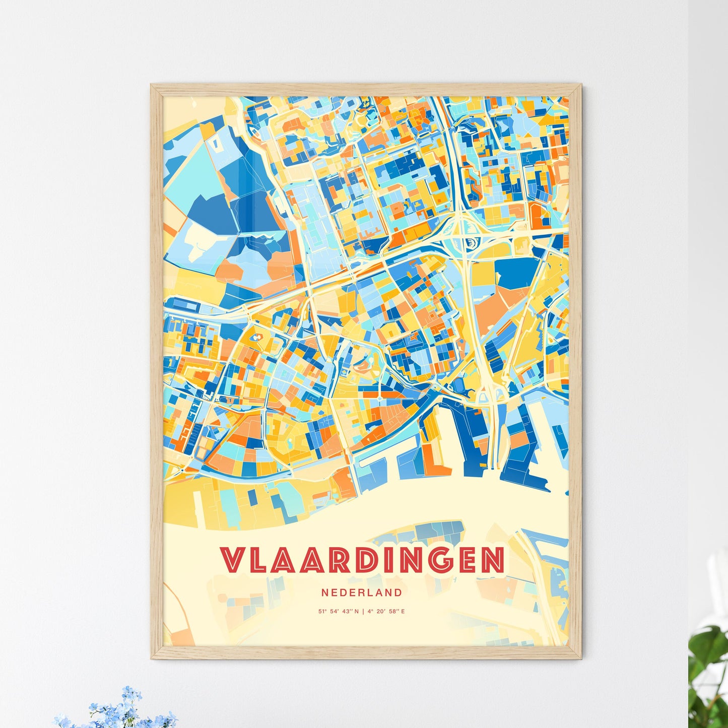 Colorful VLAARDINGEN NETHERLANDS Fine Art Map Blue Orange