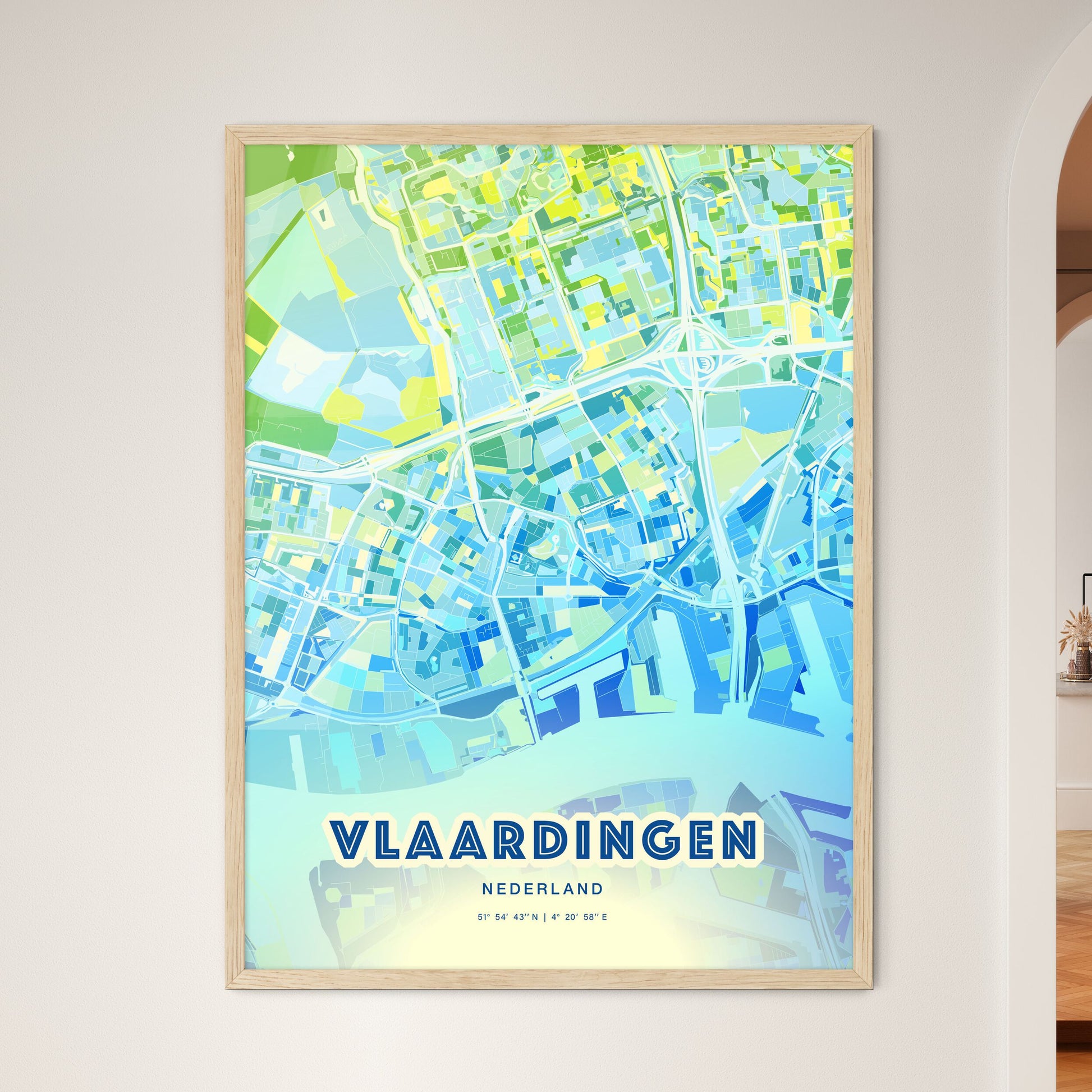 Colorful VLAARDINGEN NETHERLANDS Fine Art Map Cool Blue