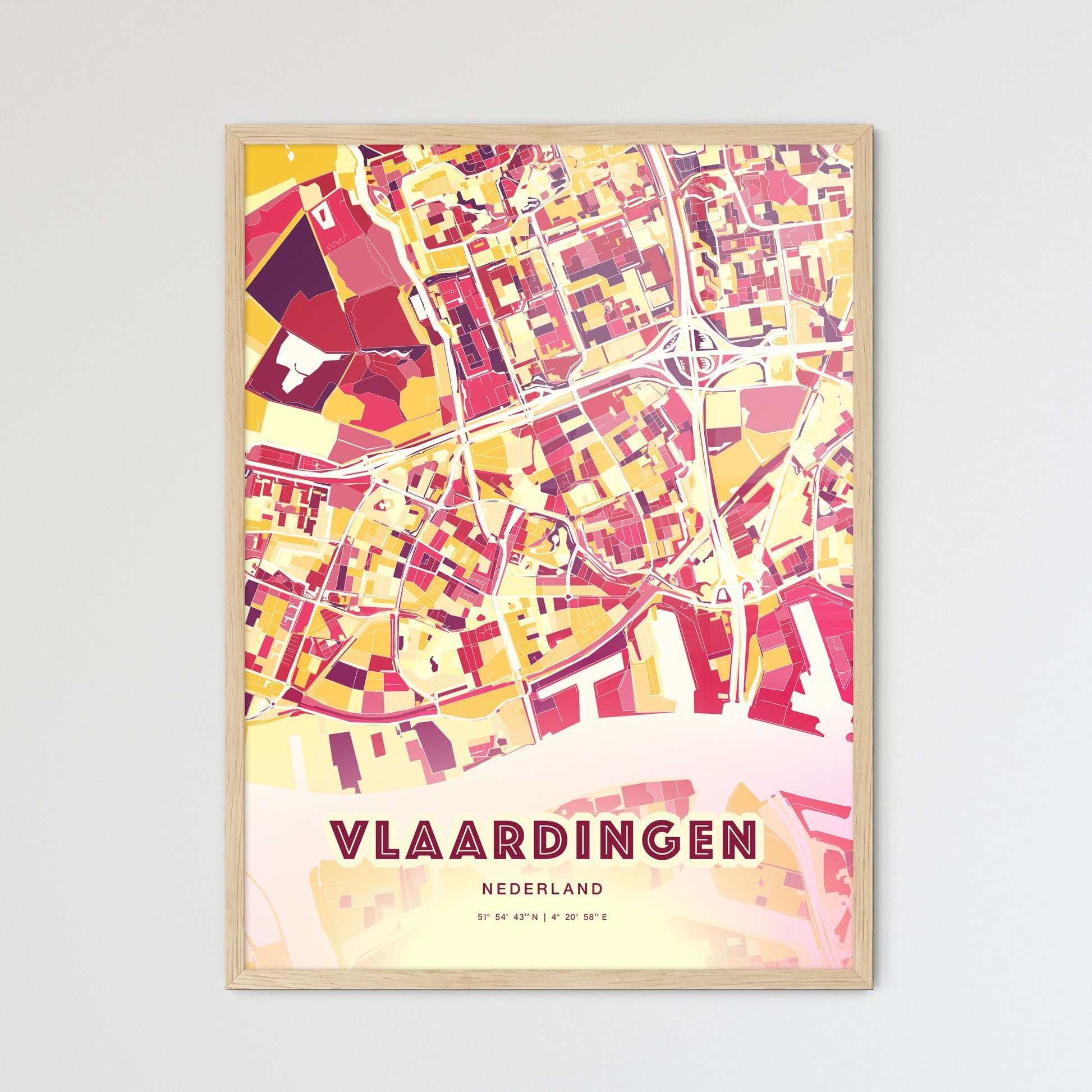 Colorful VLAARDINGEN NETHERLANDS Fine Art Map Hot Red