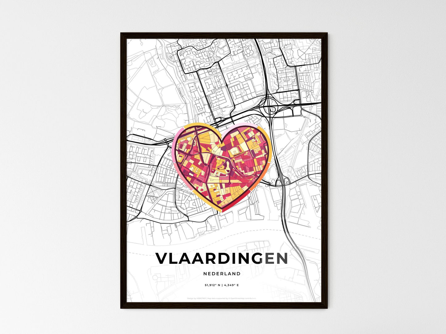 Vlaardingen Netherlands wedding art map with heart icon