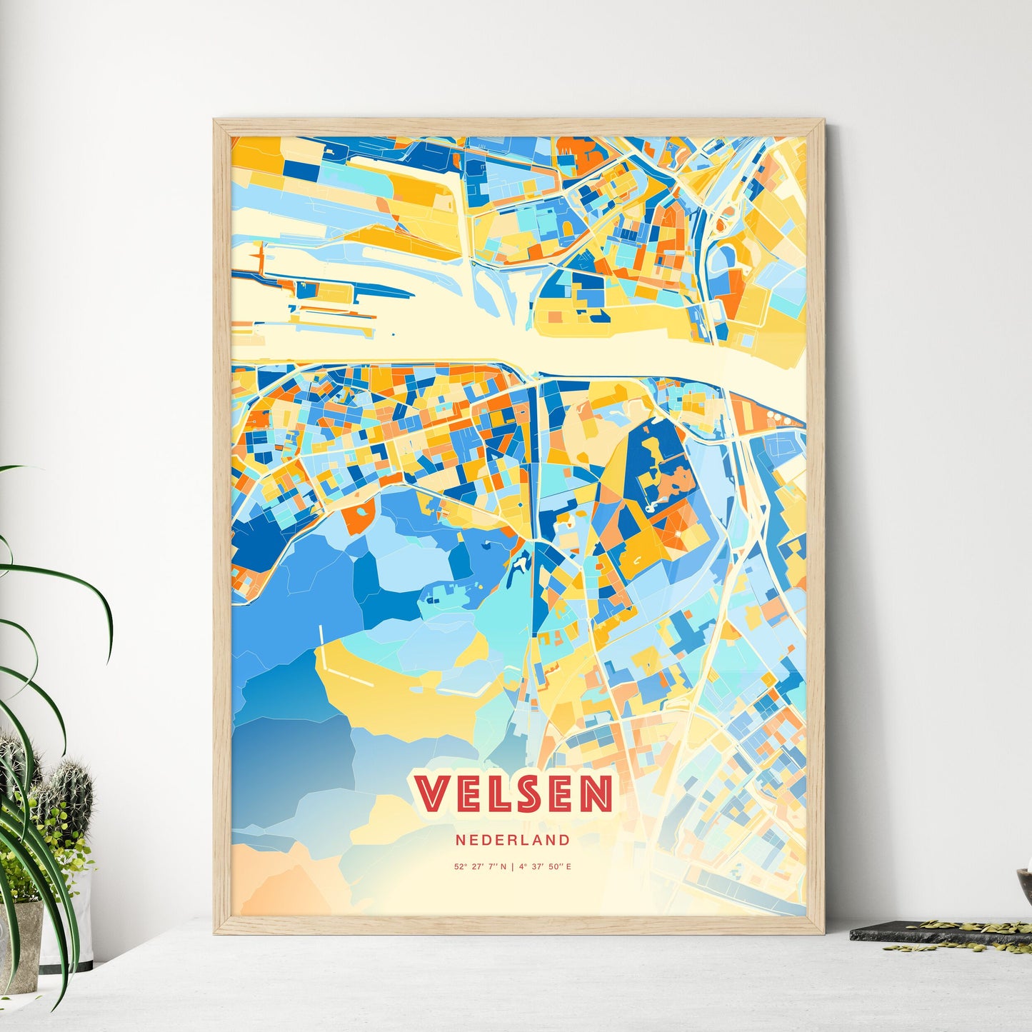 Colorful VELSEN NETHERLANDS Fine Art Map Blue Orange