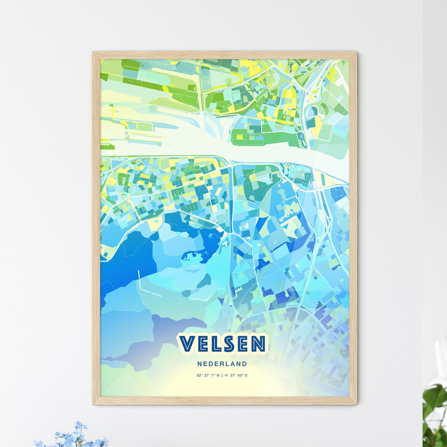 Colorful VELSEN NETHERLANDS Fine Art Map Cool Blue