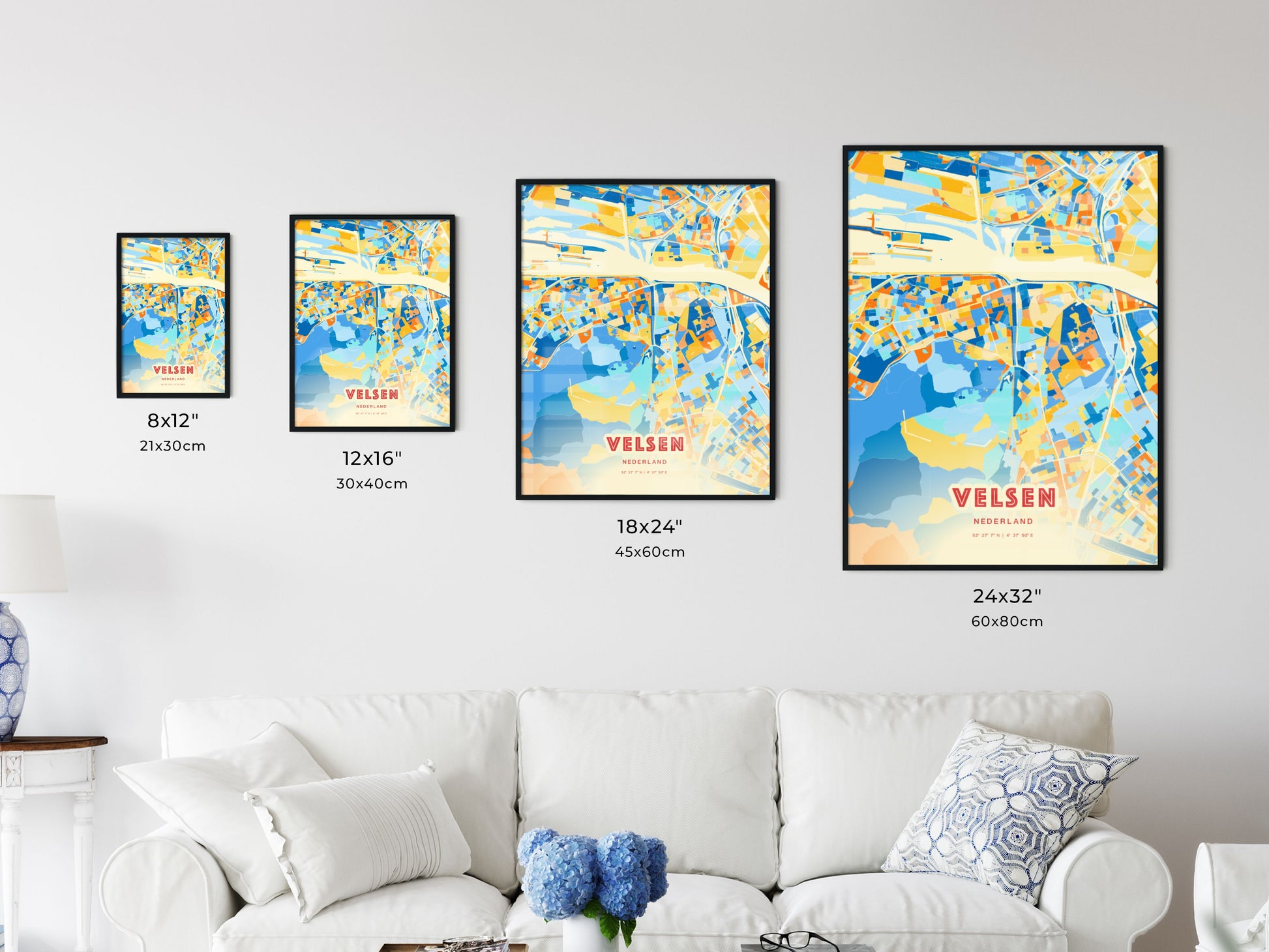 Colorful VELSEN NETHERLANDS Fine Art Map Blue Orange