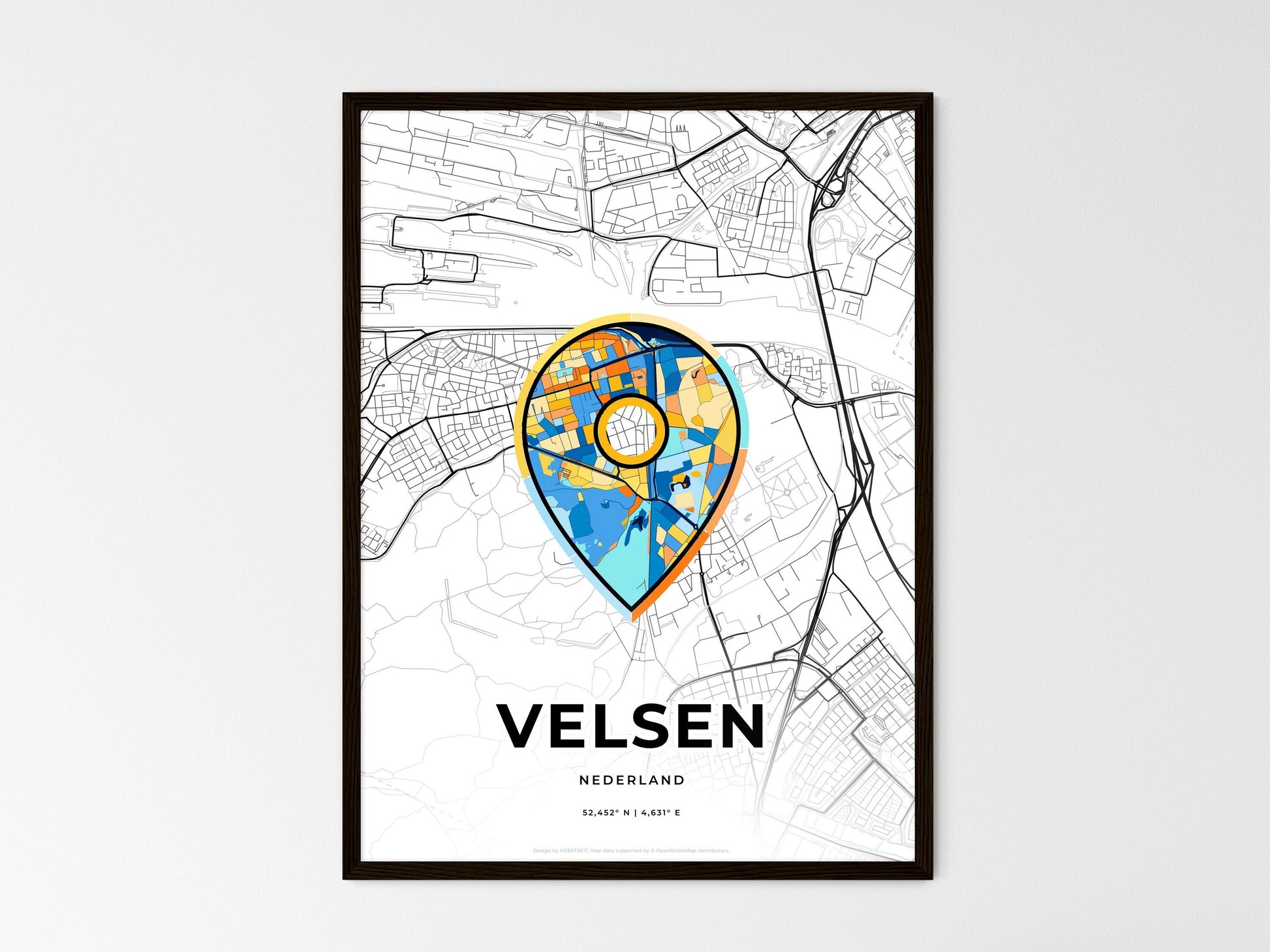 Velsen Netherlands wedding art map with pointer icon