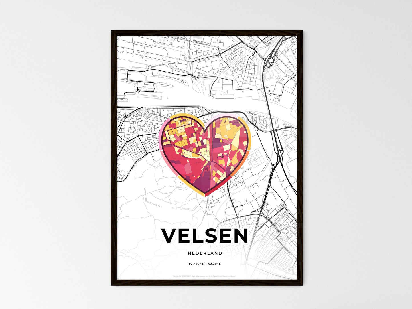 Velsen Netherlands wedding art map with heart icon