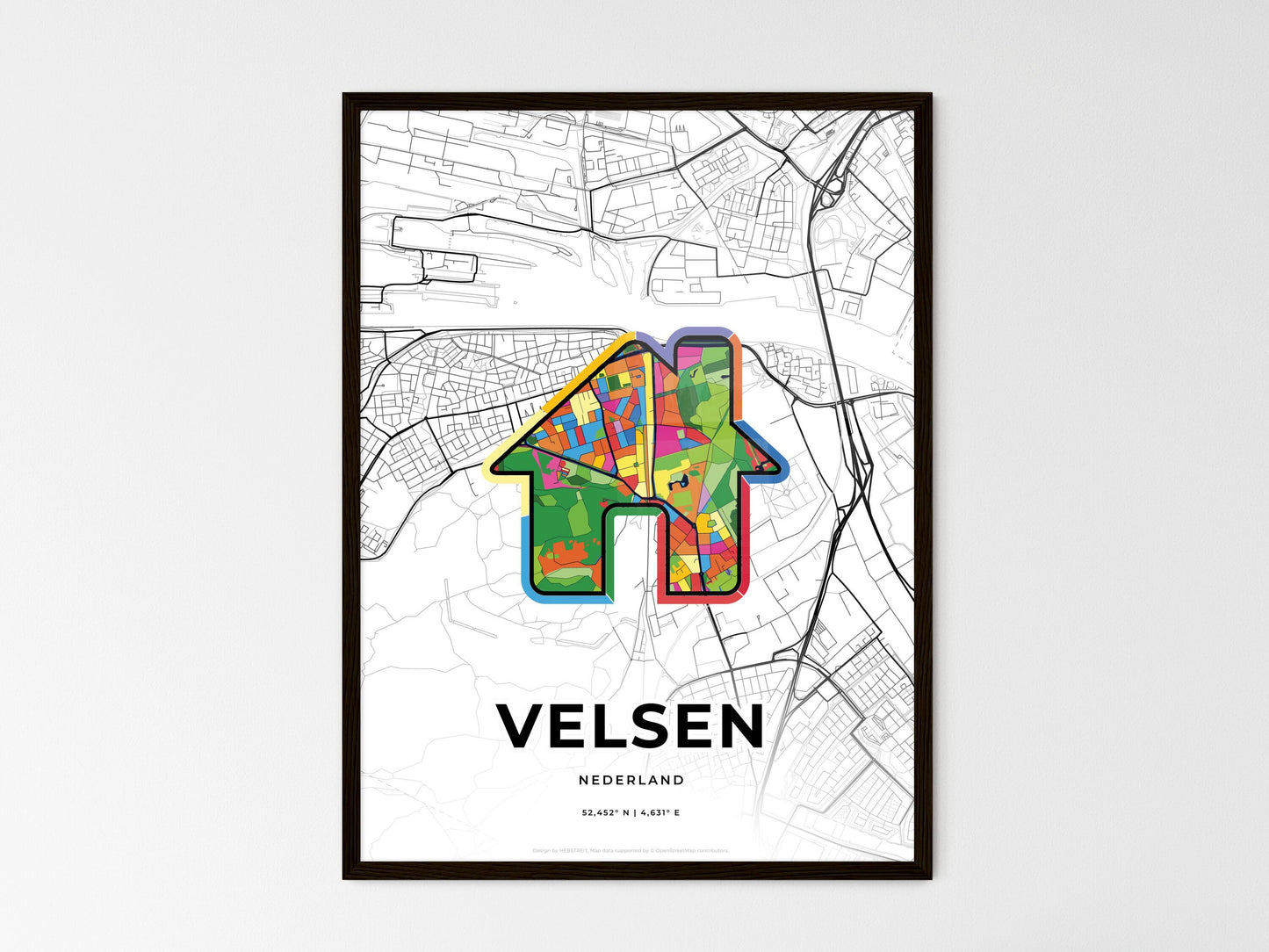 Velsen Netherlands wedding art map with home icon