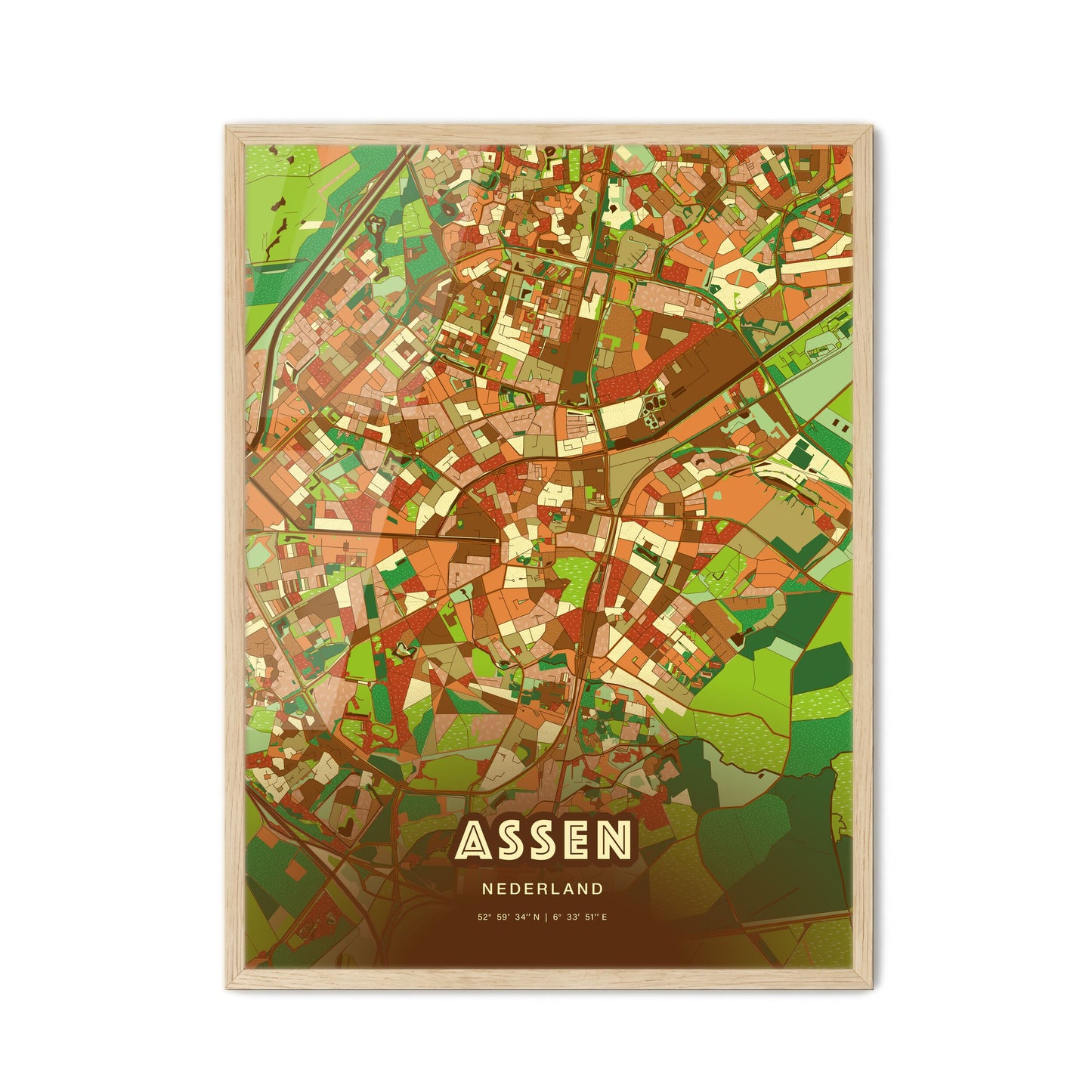 Colorful ASSEN NETHERLANDS Fine Art Map Farmhouse