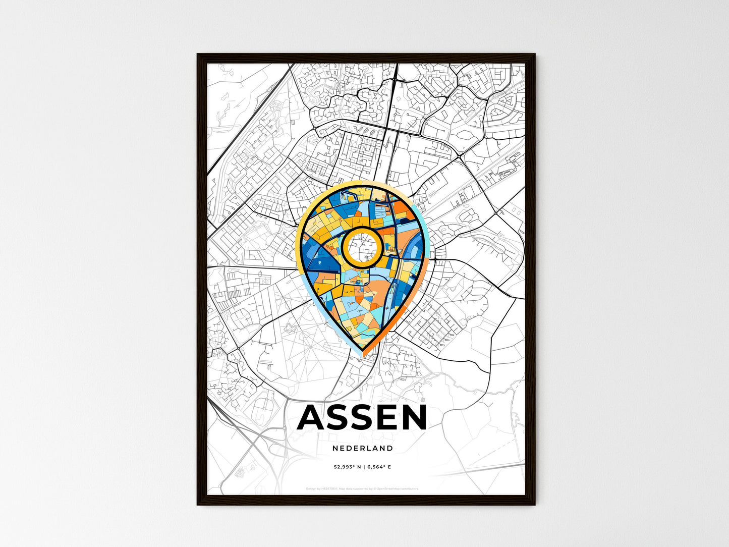 Assen Netherlands wedding art map with pointer icon