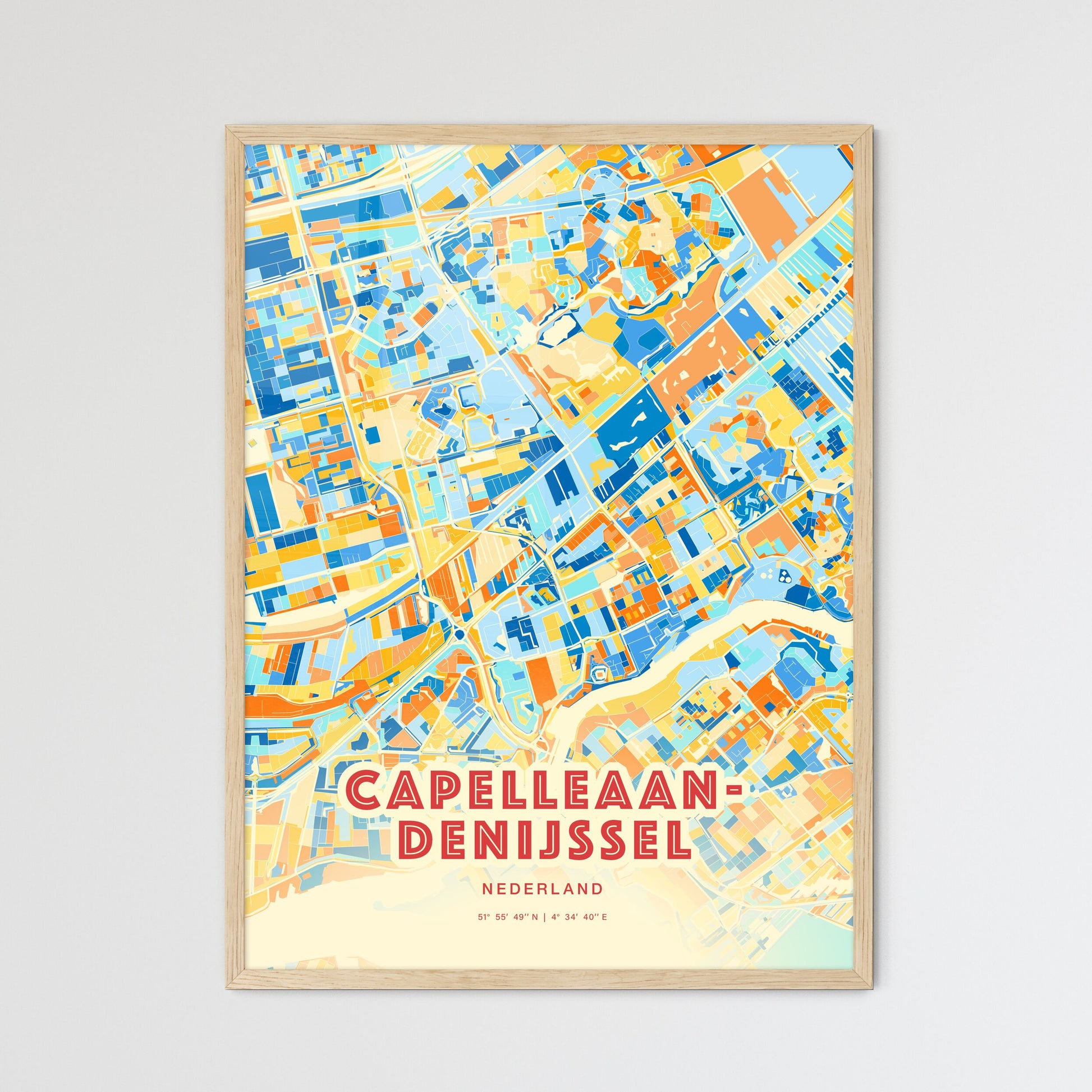 Colorful CAPELLE AAN DEN IJSSEL NETHERLANDS Fine Art Map Blue Orange