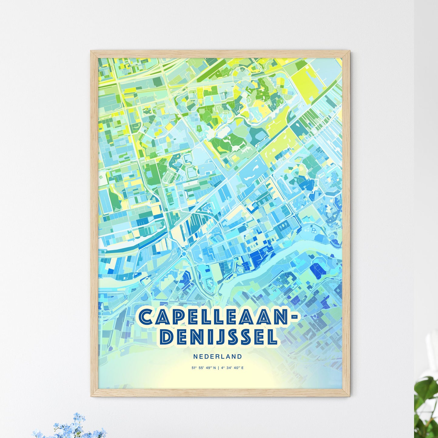 Colorful CAPELLE AAN DEN IJSSEL NETHERLANDS Fine Art Map Cool Blue