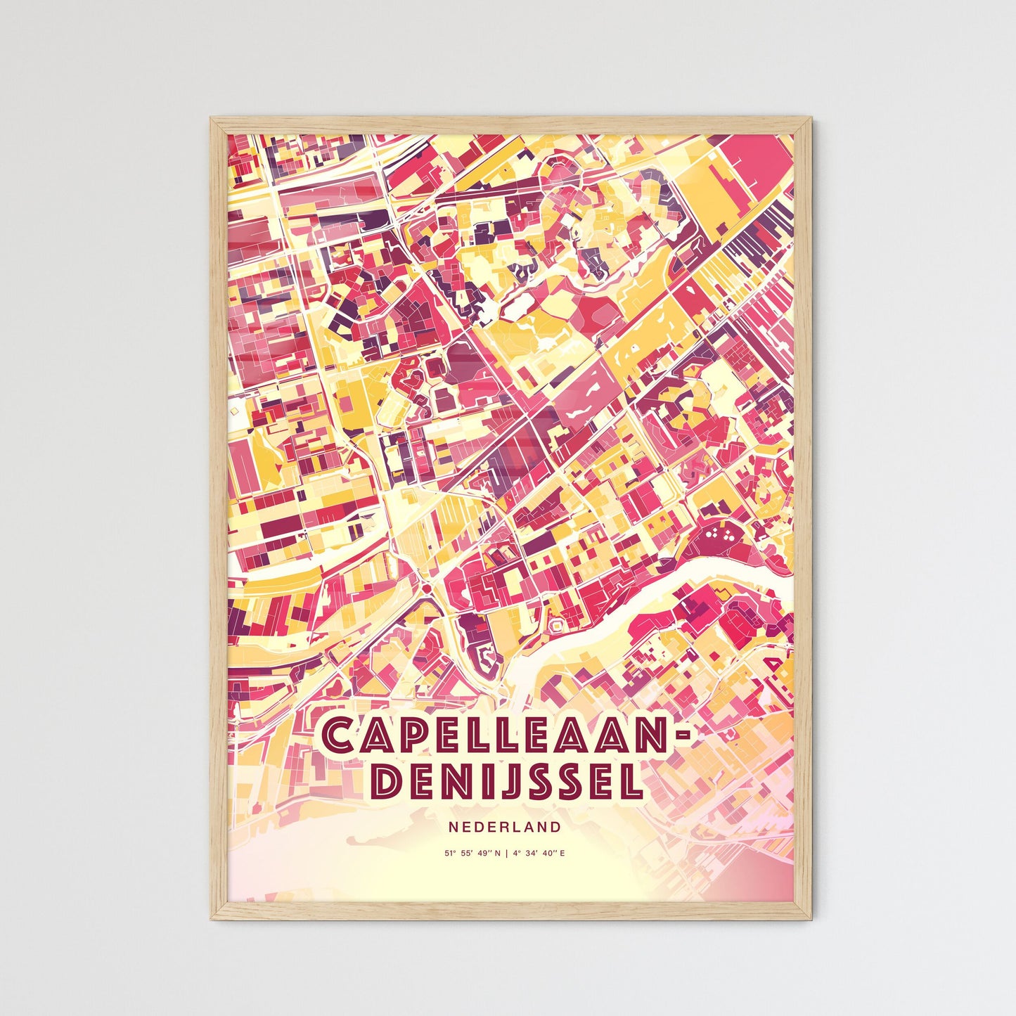 Colorful CAPELLE AAN DEN IJSSEL NETHERLANDS Fine Art Map Hot Red