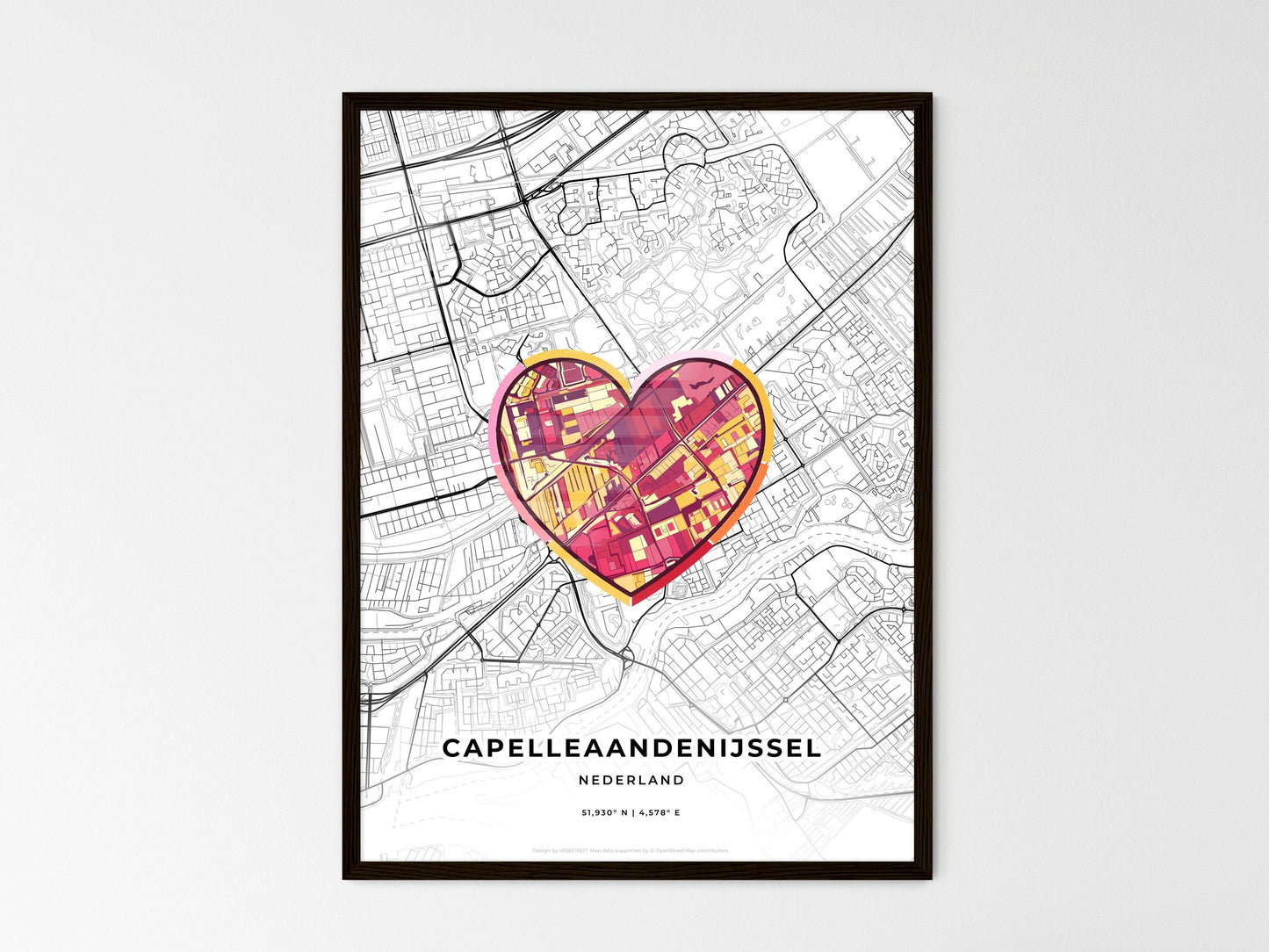 Capelle Aan Den Ijssel Netherlands wedding art map with heart icon