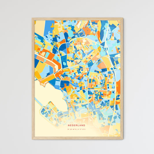 Colorful BERGEN OP ZOOM NETHERLANDS Fine Art Map Blue Orange