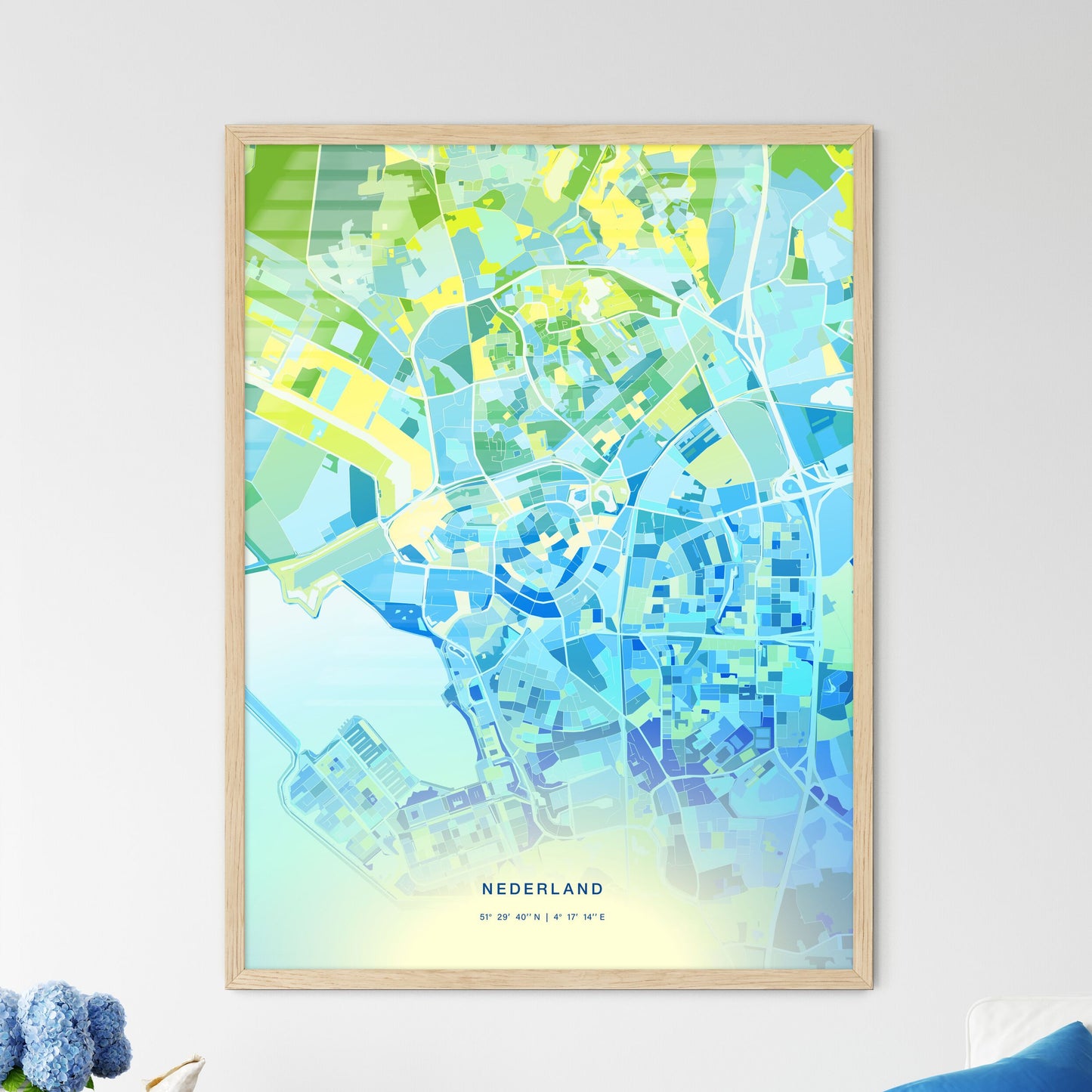 Colorful BERGEN OP ZOOM NETHERLANDS Fine Art Map Cool Blue