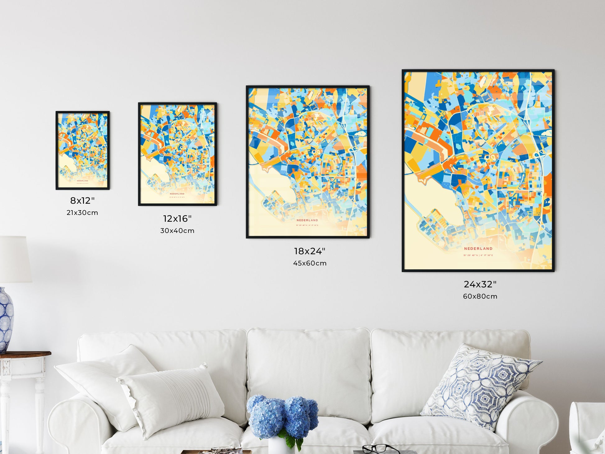 Colorful BERGEN OP ZOOM NETHERLANDS Fine Art Map Blue Orange