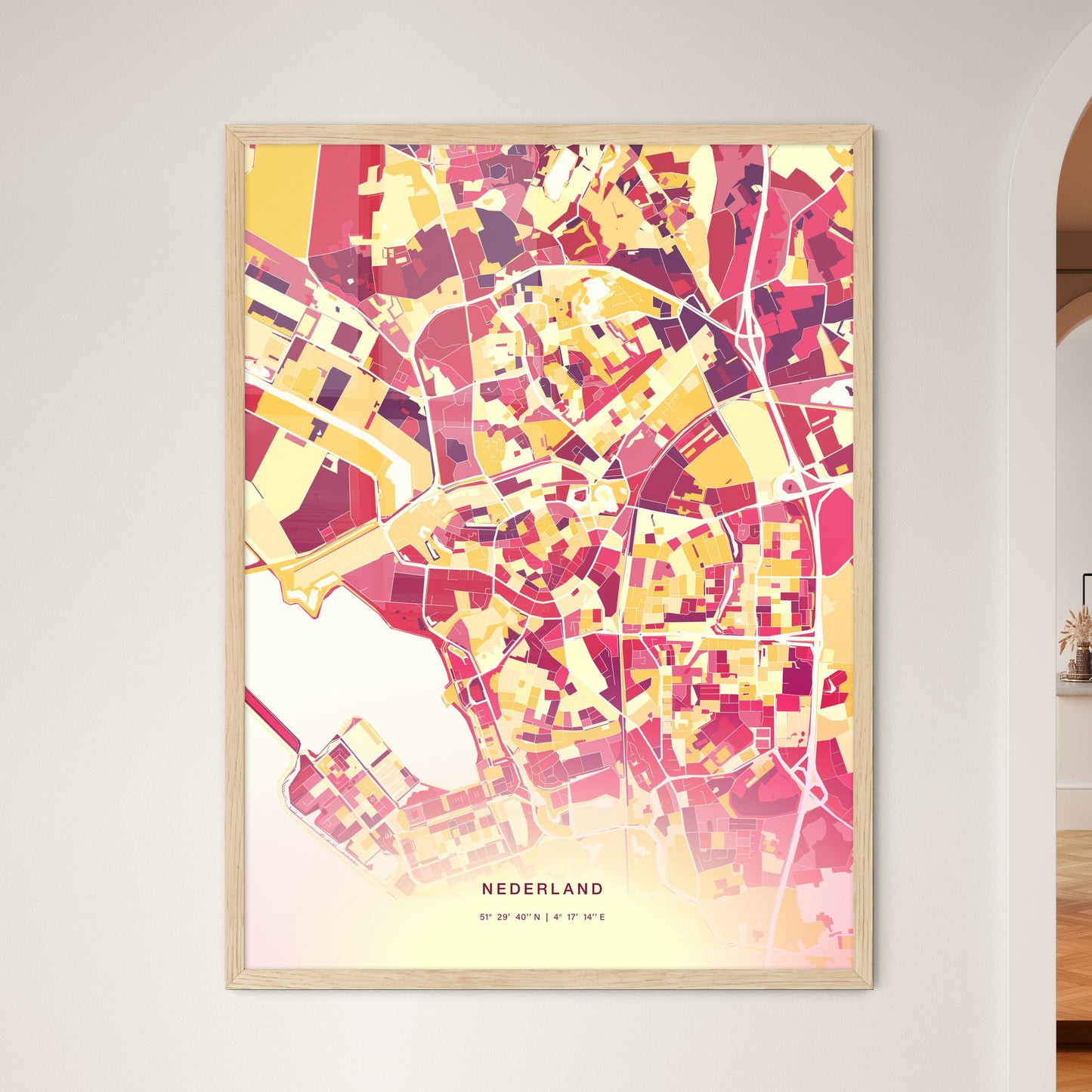 Colorful BERGEN OP ZOOM NETHERLANDS Fine Art Map Hot Red