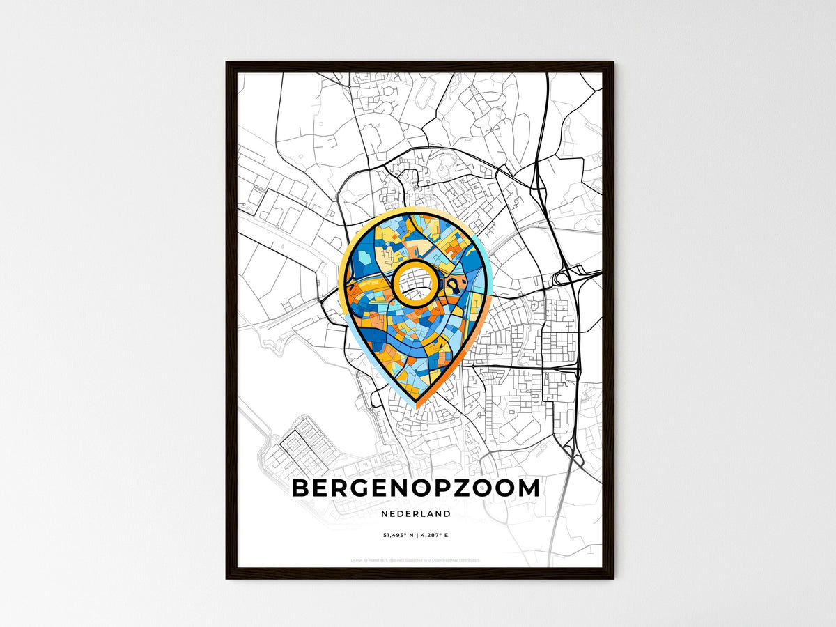 Bergen Op Zoom Netherlands wedding art map with pointer icon