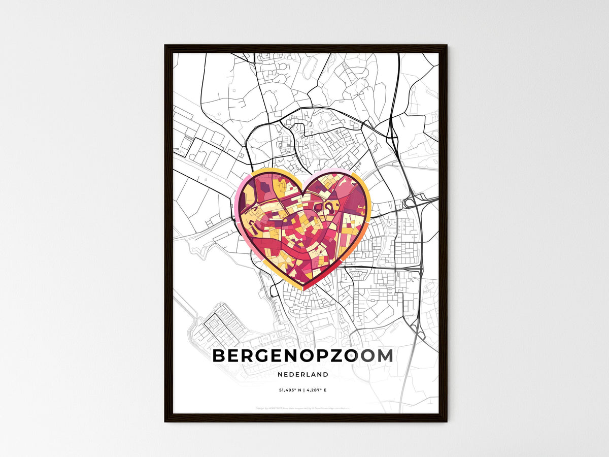 Bergen Op Zoom Netherlands wedding art map with heart icon