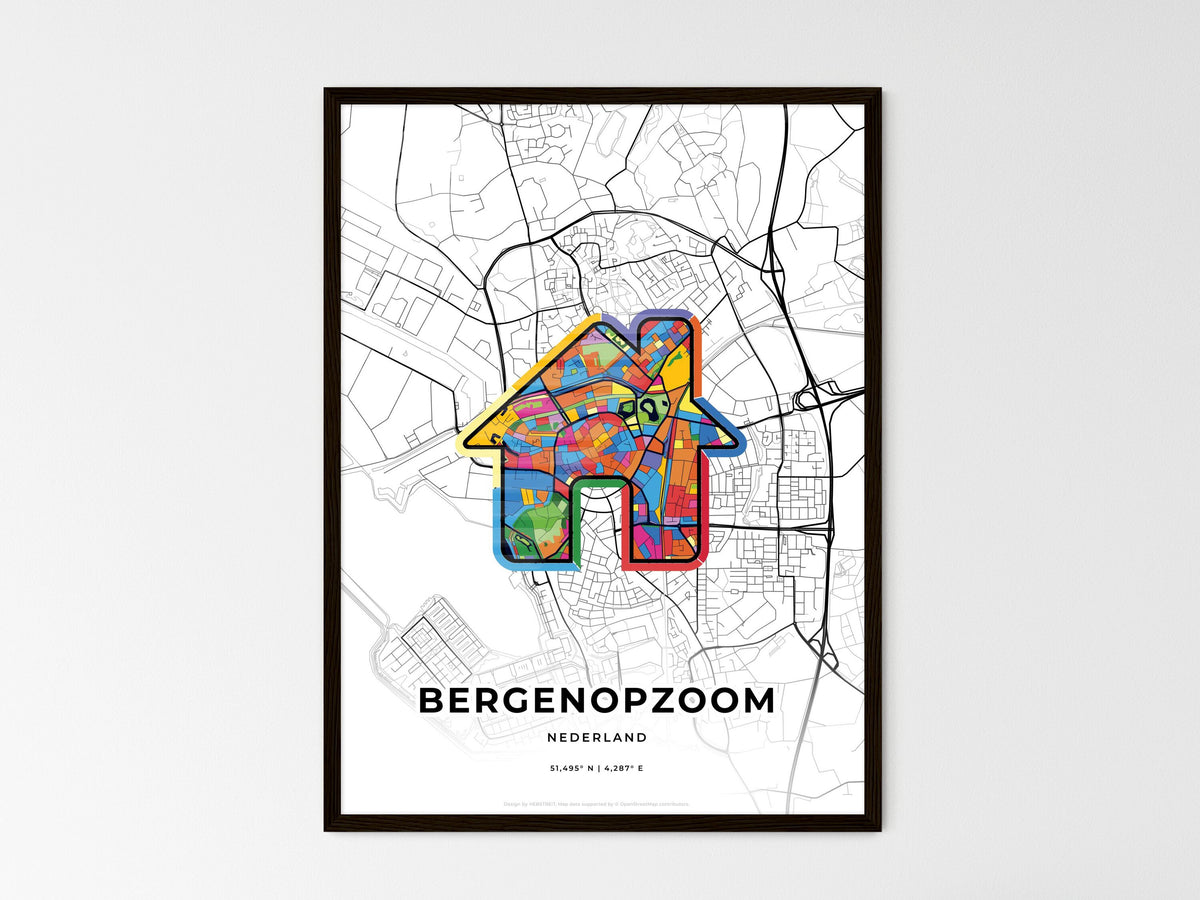 Bergen Op Zoom Netherlands wedding art map with home icon
