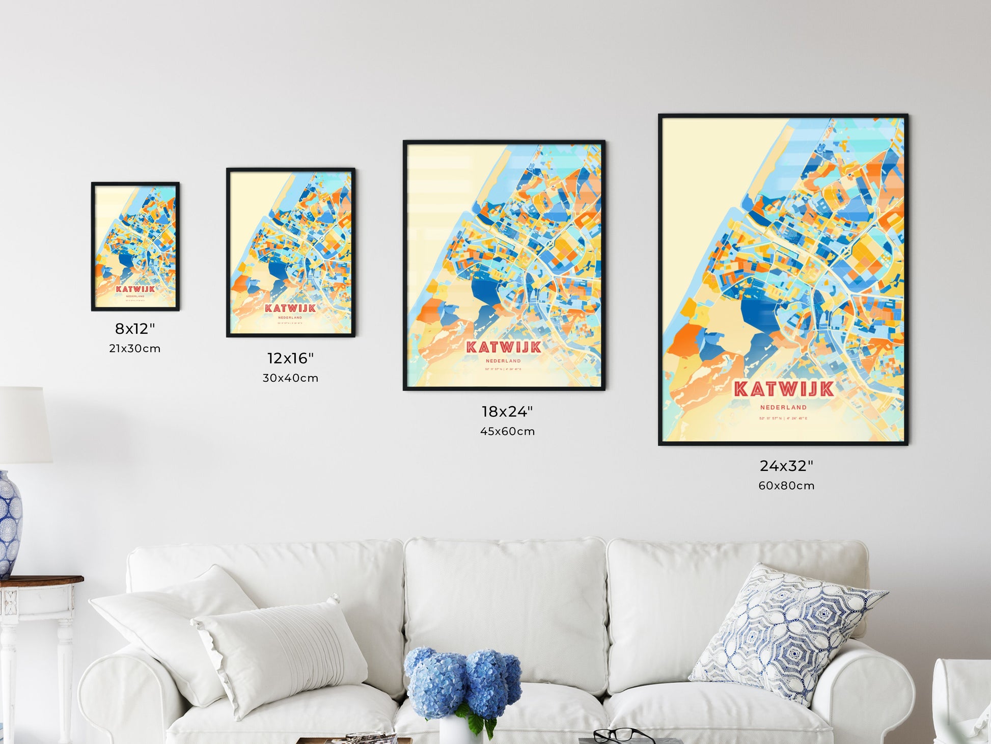 Colorful KATWIJK NETHERLANDS Fine Art Map Blue Orange