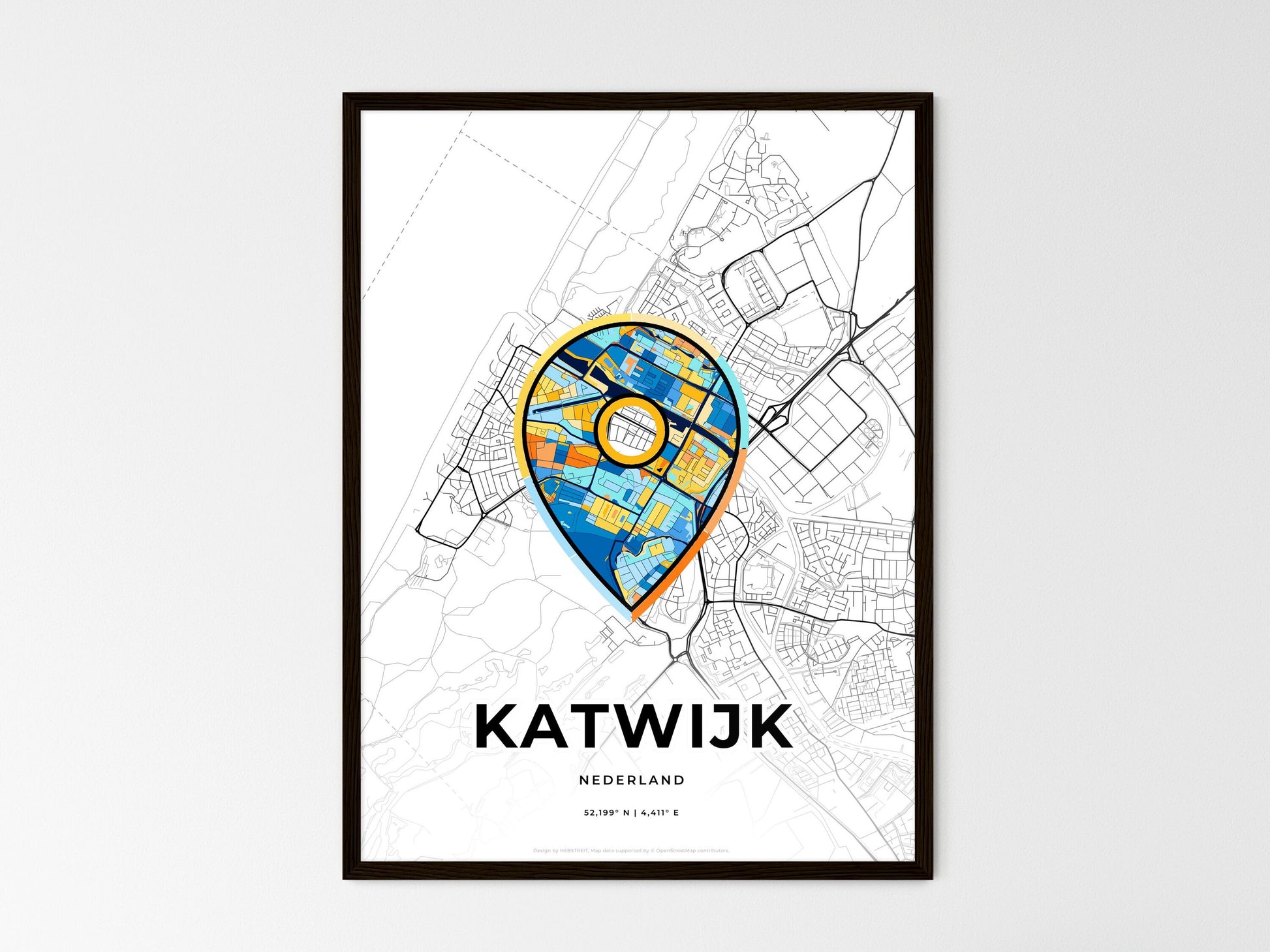 Katwijk Netherlands wedding art map with pointer icon