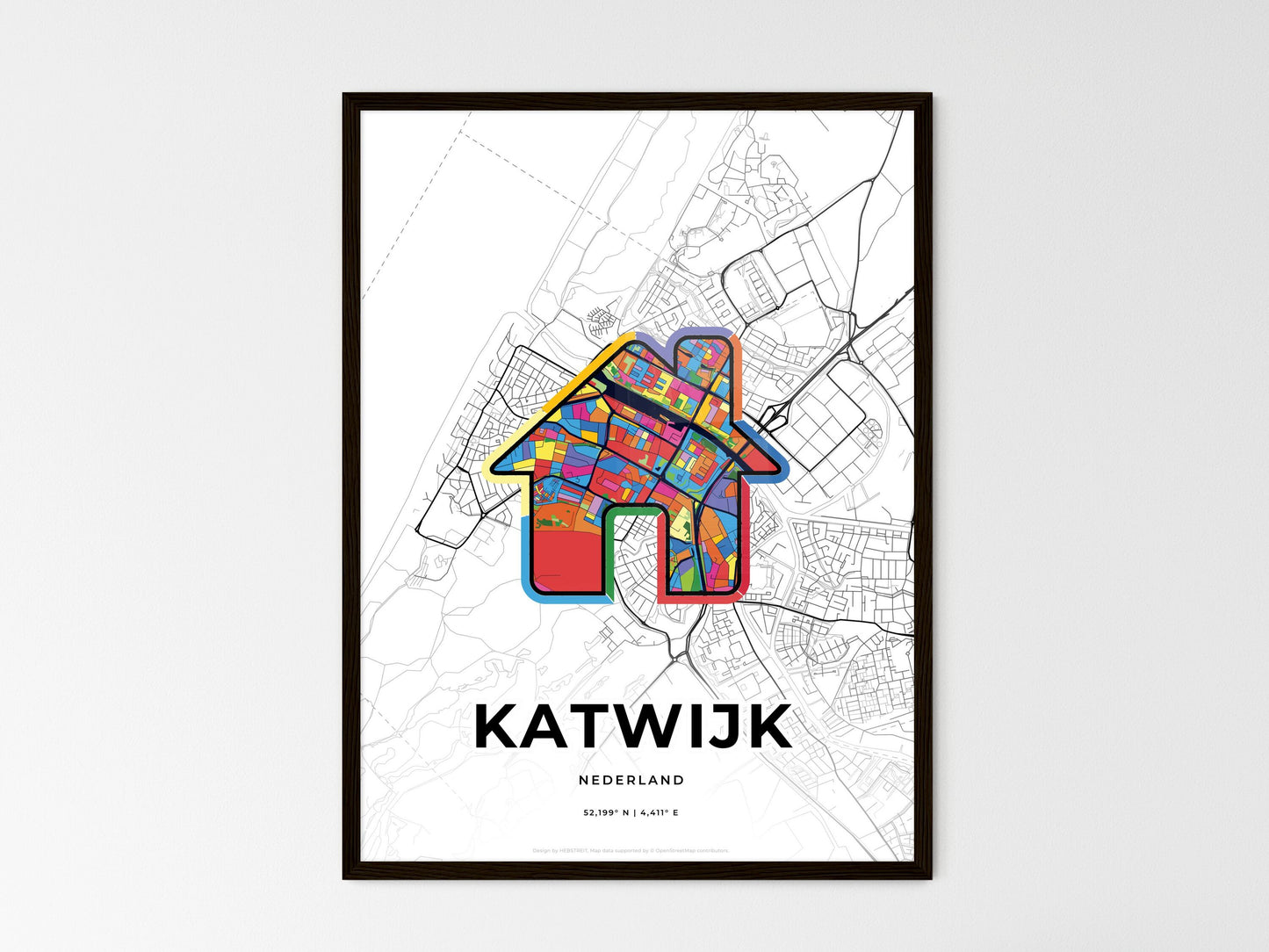 Katwijk Netherlands wedding art map with home icon