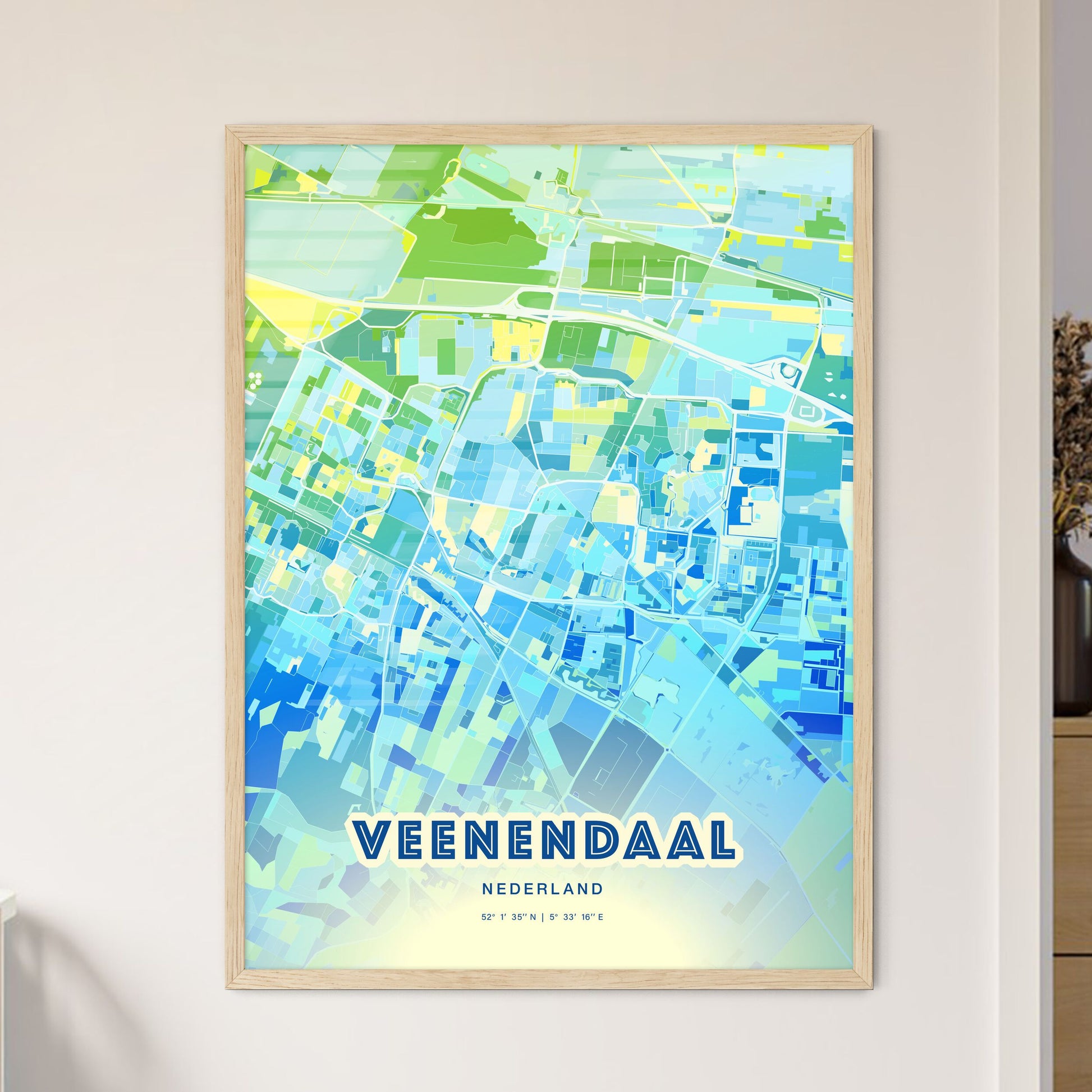 Colorful VEENENDAAL NETHERLANDS Fine Art Map Cool Blue